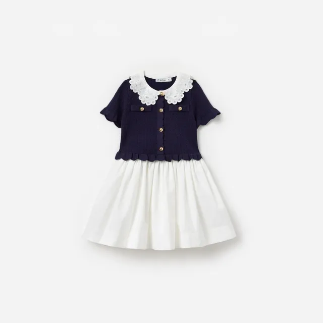 Self Portrait Navy Knit Pleated Kinderkleid Navy Strick