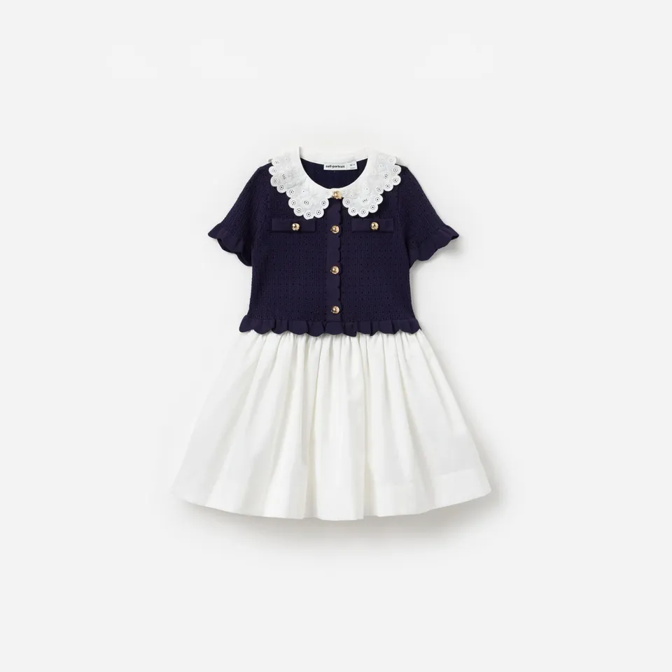 Self Portrait Navy Knit Pleated Kinderkleid Navy Strick