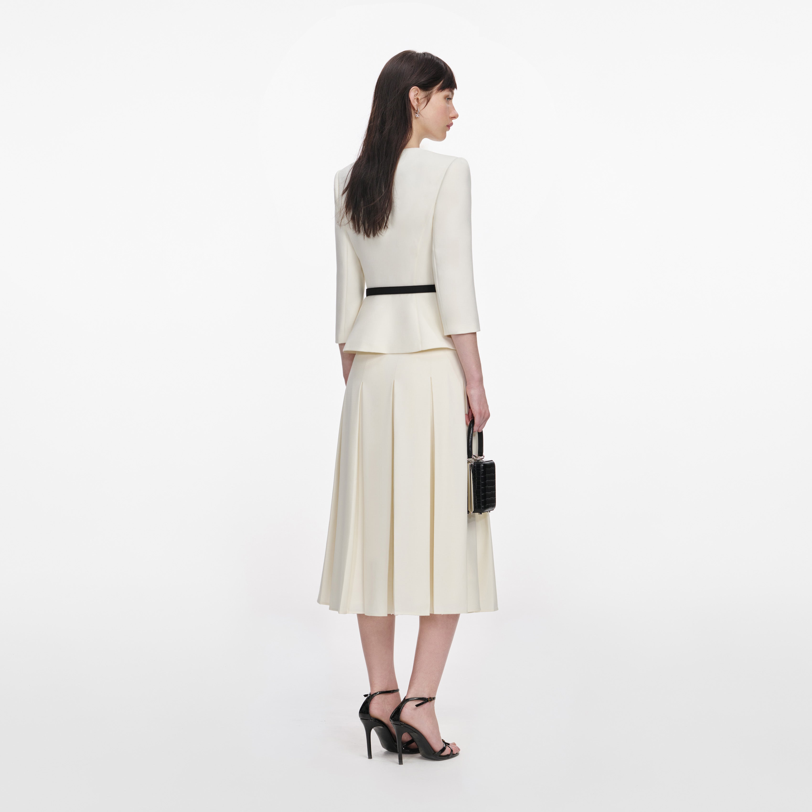 Self Portrait 3D Flower Midi-Kleid Creme Wolle
