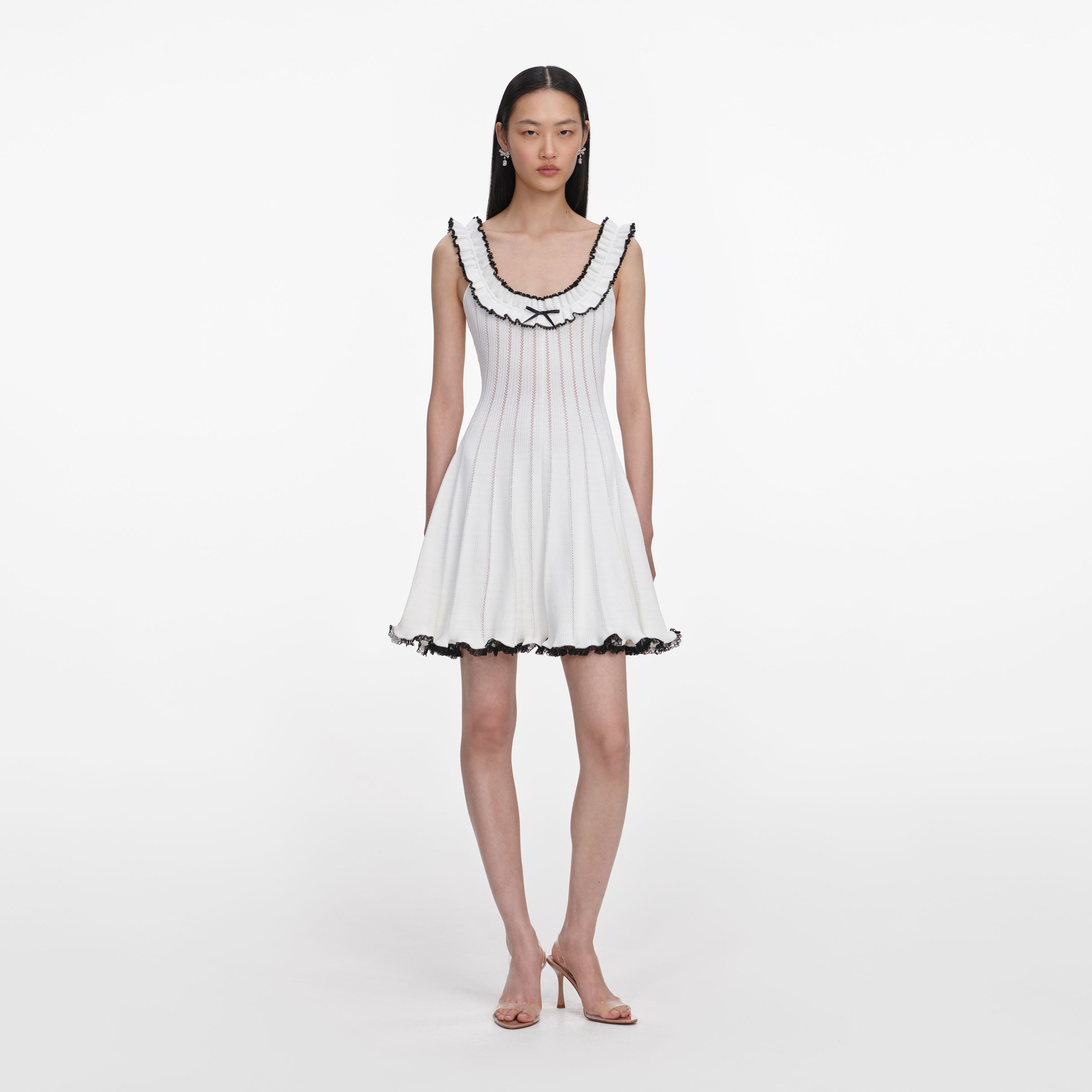 Self Portrait White Contrast Trim Knit Minikleid Strick Weiss