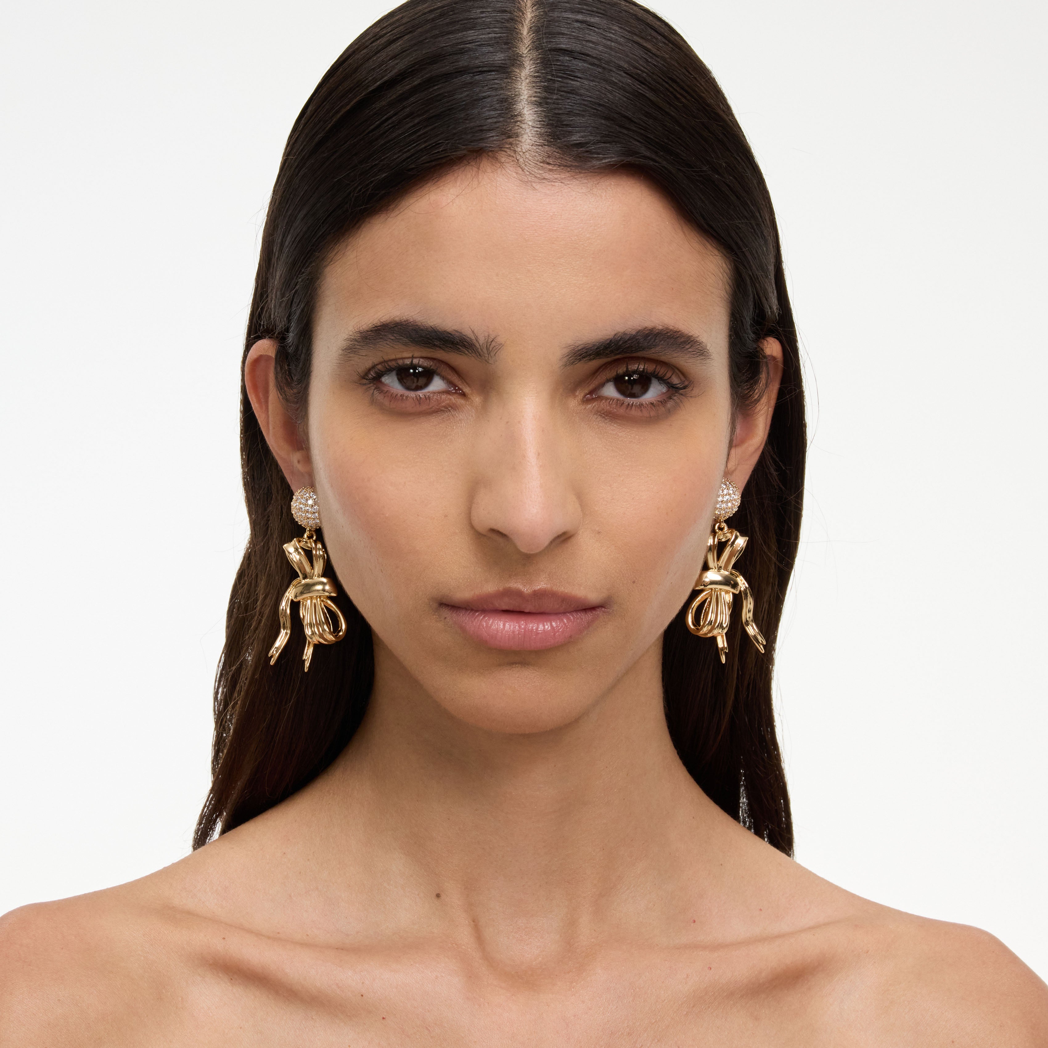 Self Portrait Jewellery Gold Crystal Bow Ohrringe Gold One Size Perle