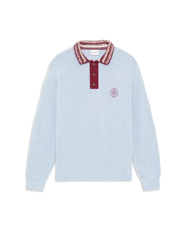 Drôle De Monsieur D Mirror Strickpolo Hellblau Baumwolle