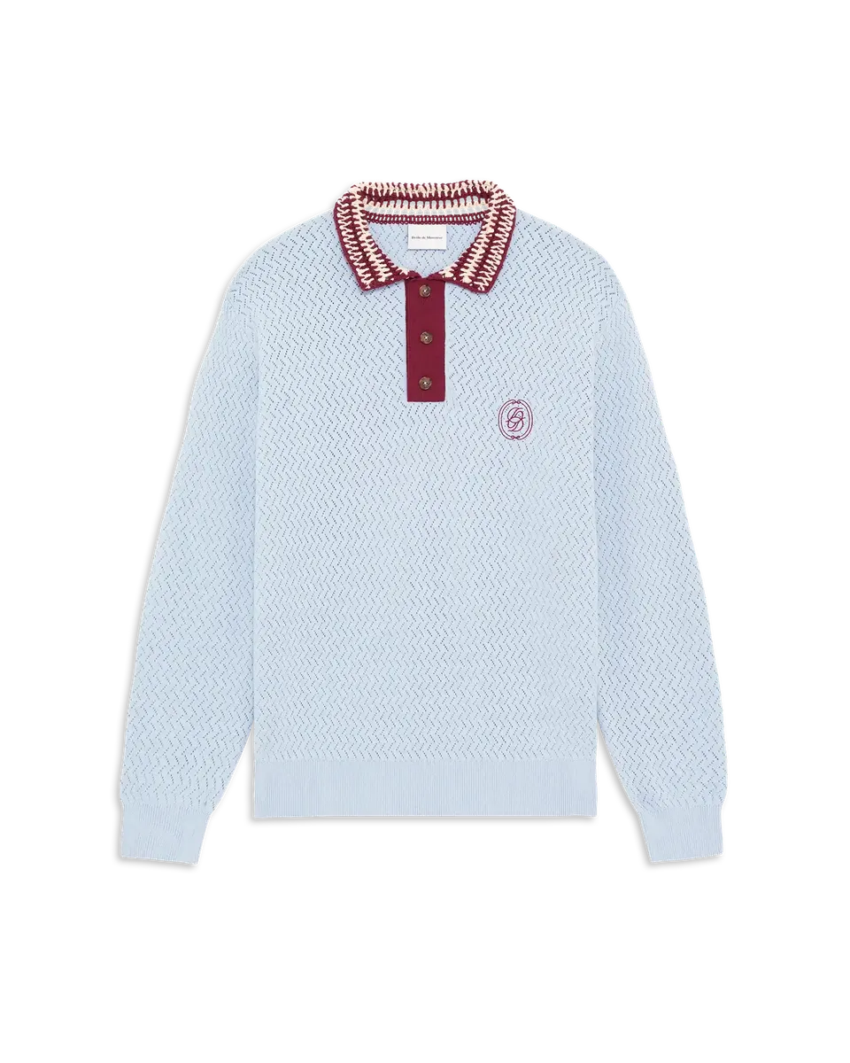 Drôle De Monsieur D Mirror Strickpolo Hellblau Baumwolle