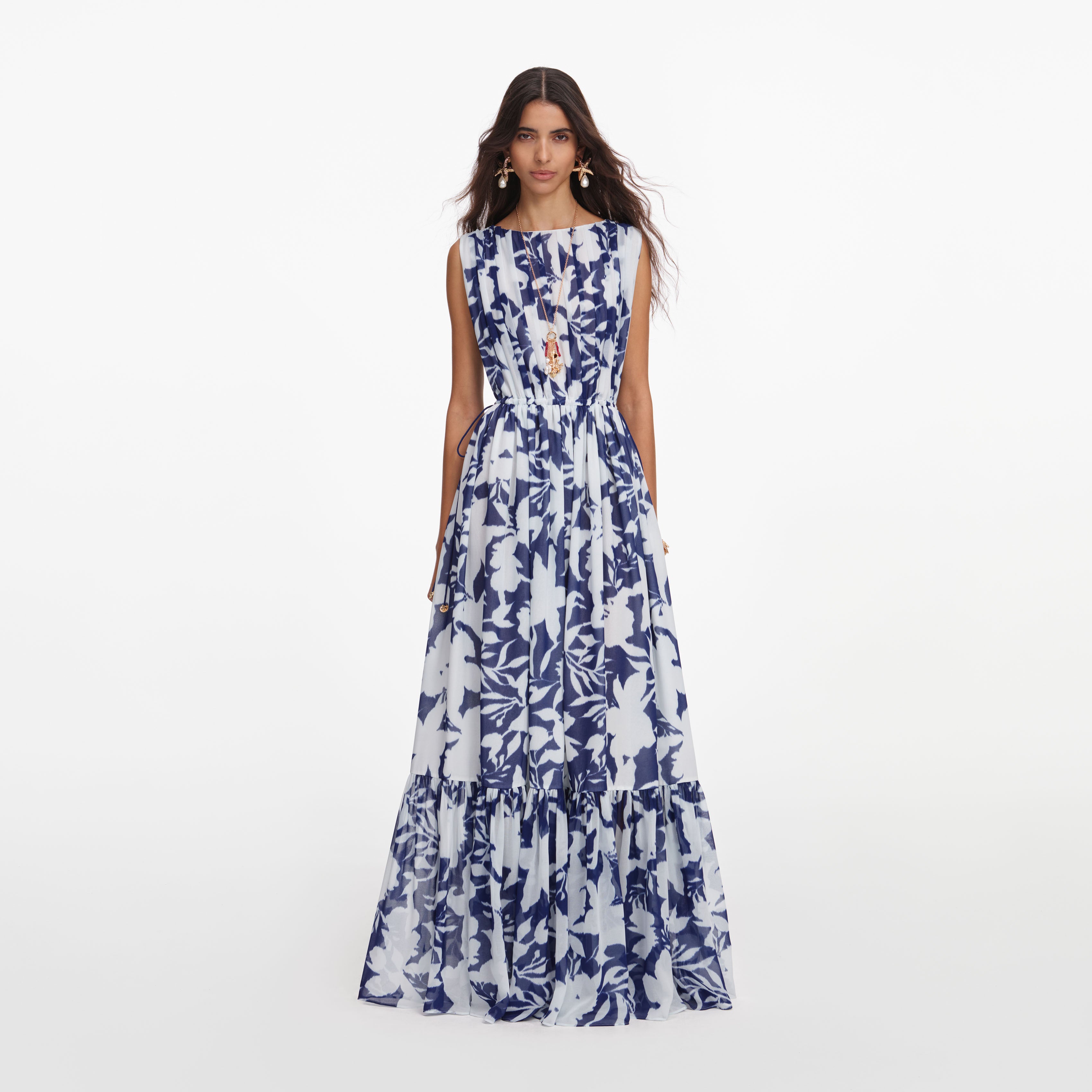 Self Portrait Printed Georgette Maxi Kleid multi