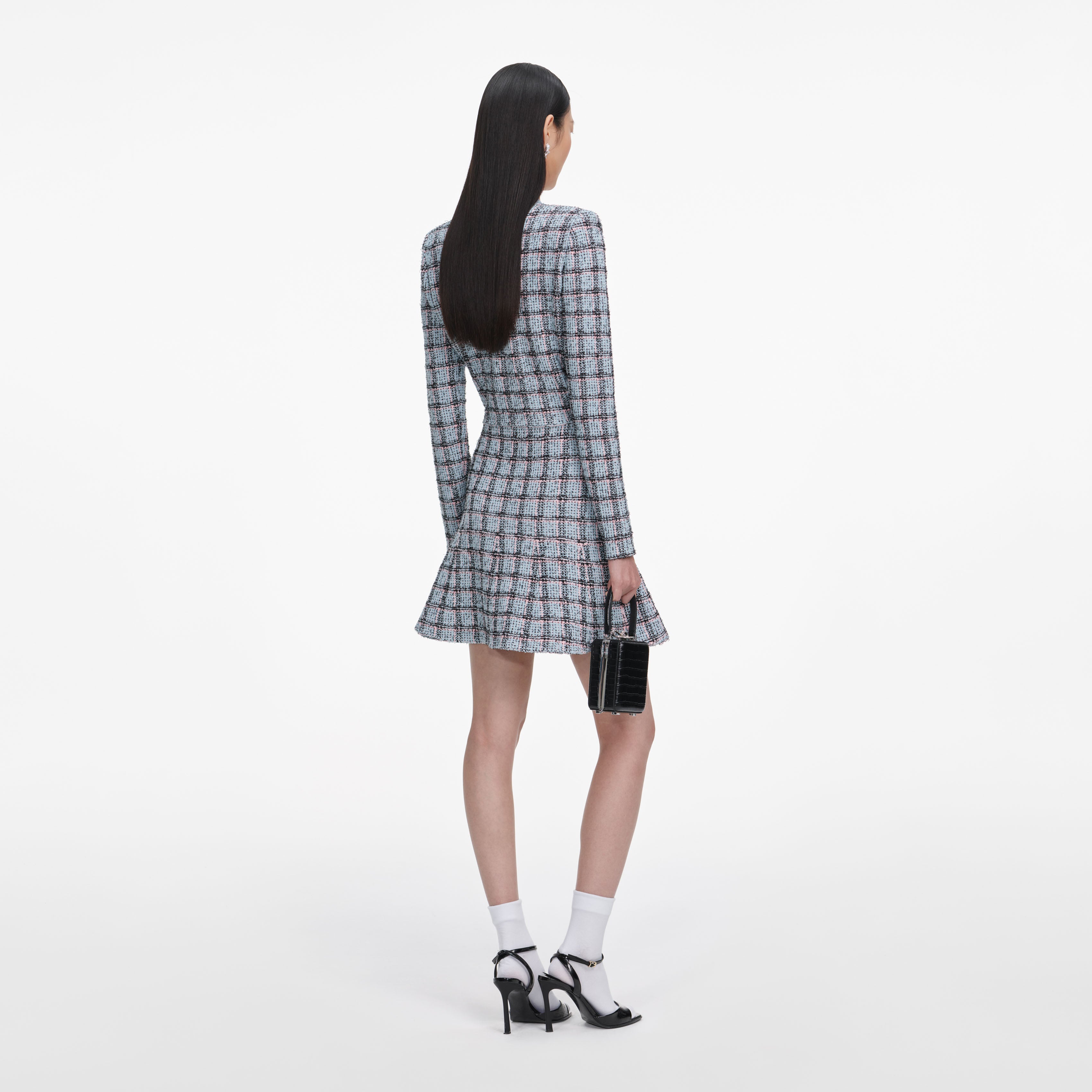 Self Portrait Blue Check Knit Minirock Blau Karo
