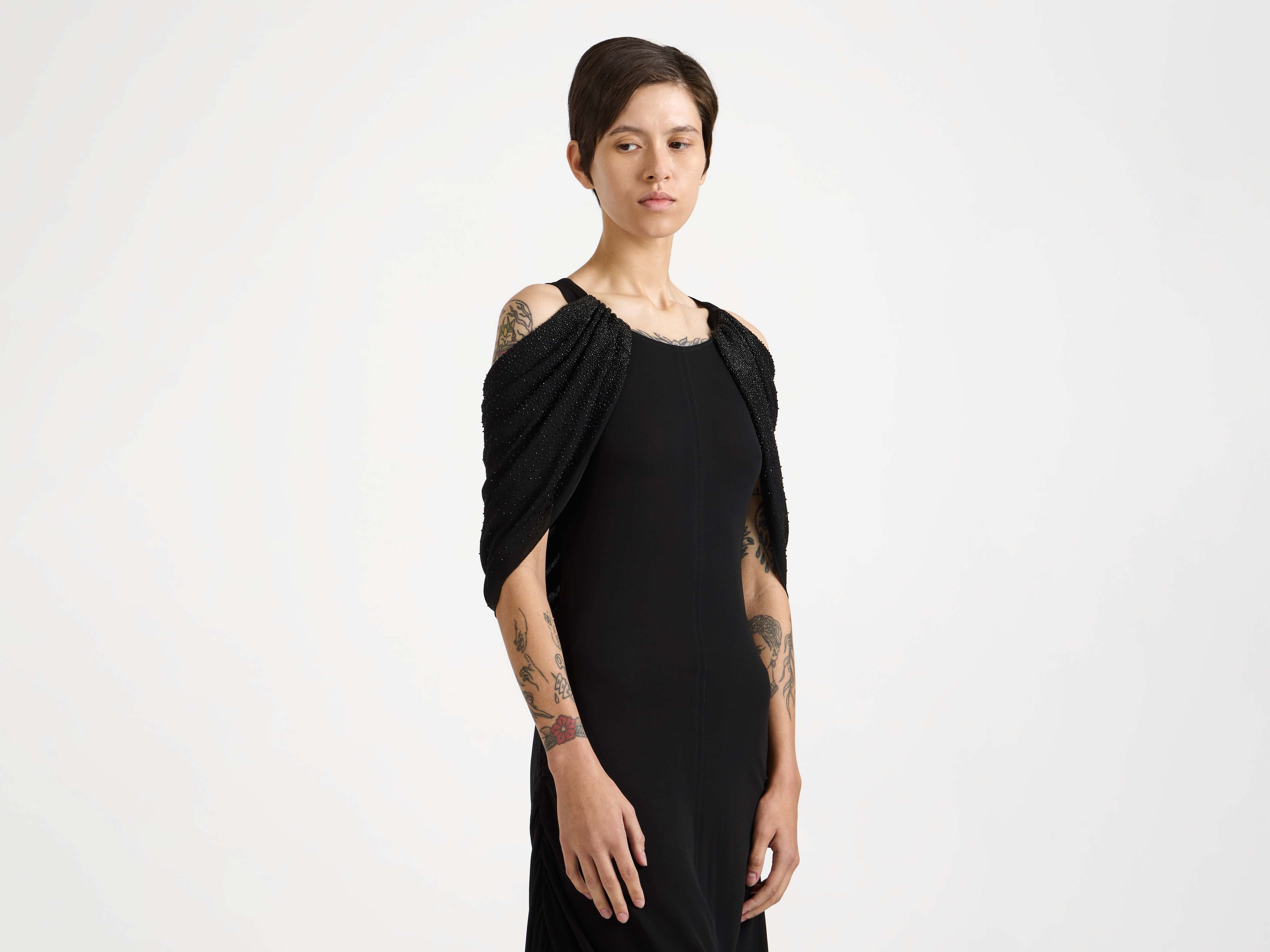 J.W.Anderson Beaded Sleeve Midikleid Schwarz Kristalle