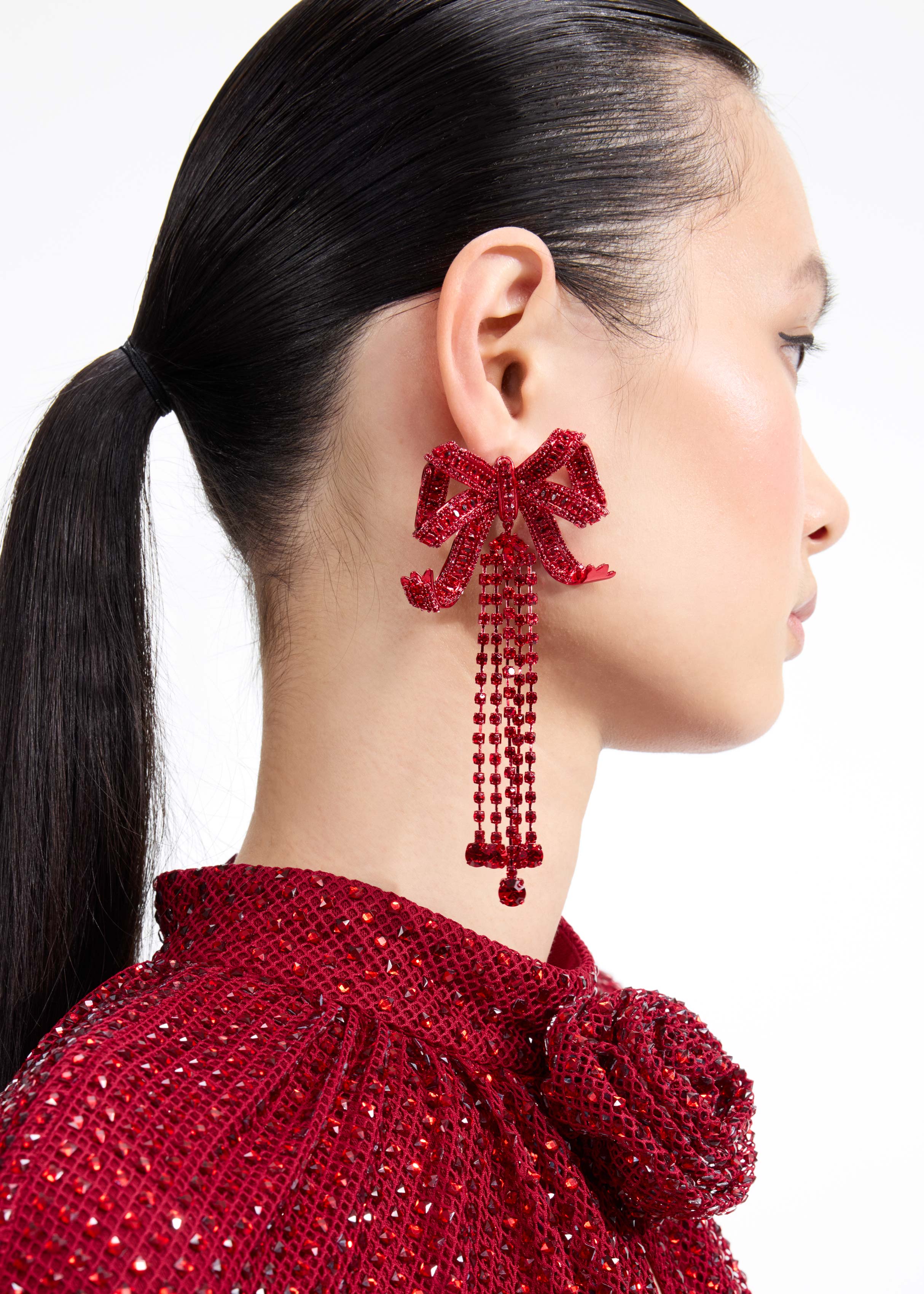 Self Portrait Jewellery Red Bow Diamante Ohrringe One Size Rot