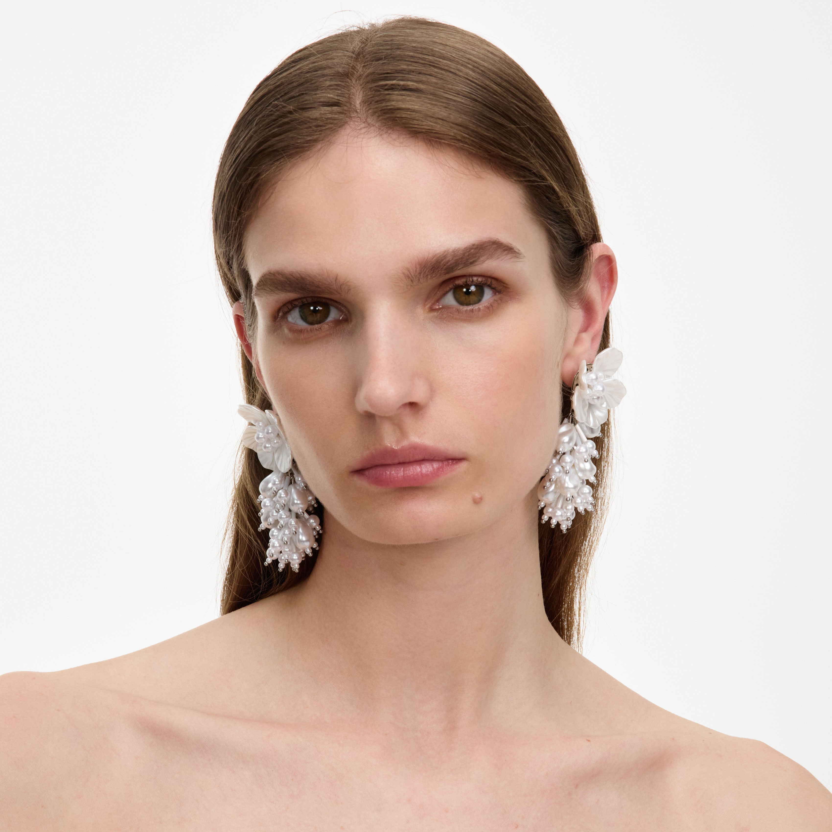 Self Portrait Jewellery Pearl Flower Ohrringe Creme One Size
