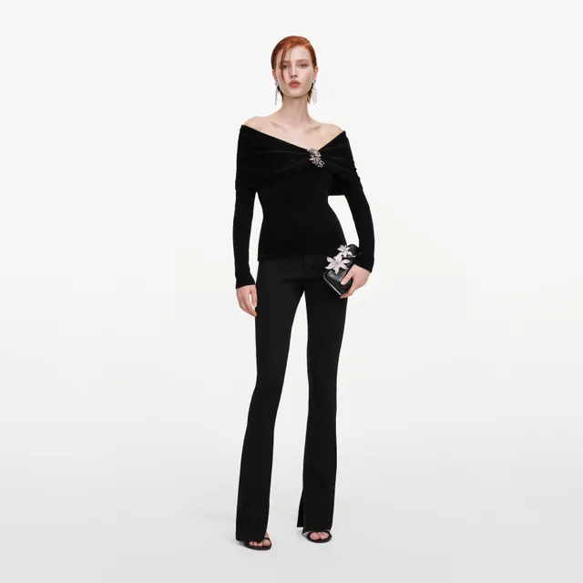 Self Portrait Chenille Stricktop schwarz Brosche Gr. S