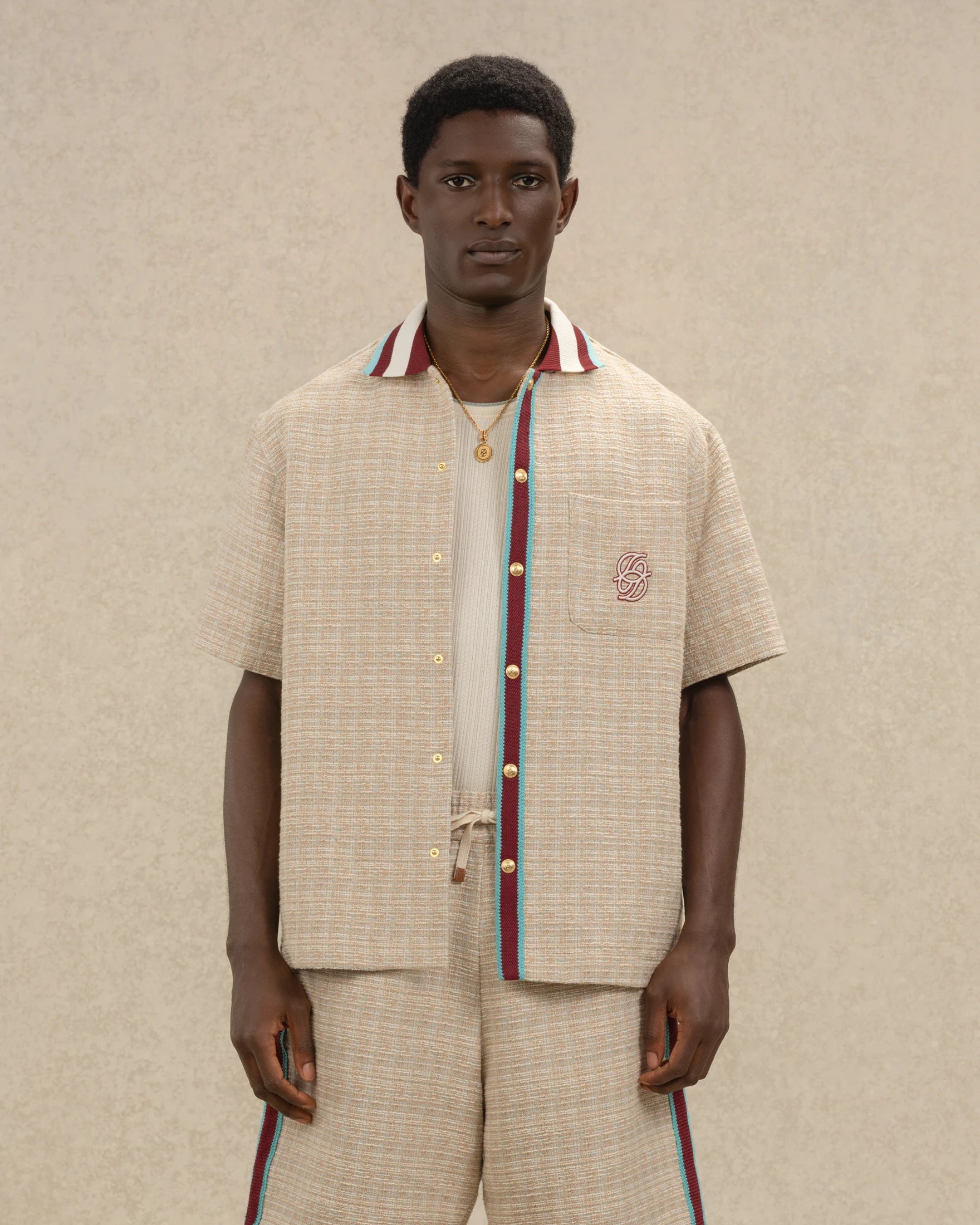 Drôle De Monsieur Tweed D Miroir Hemd Dunkelbeige Kurzarm