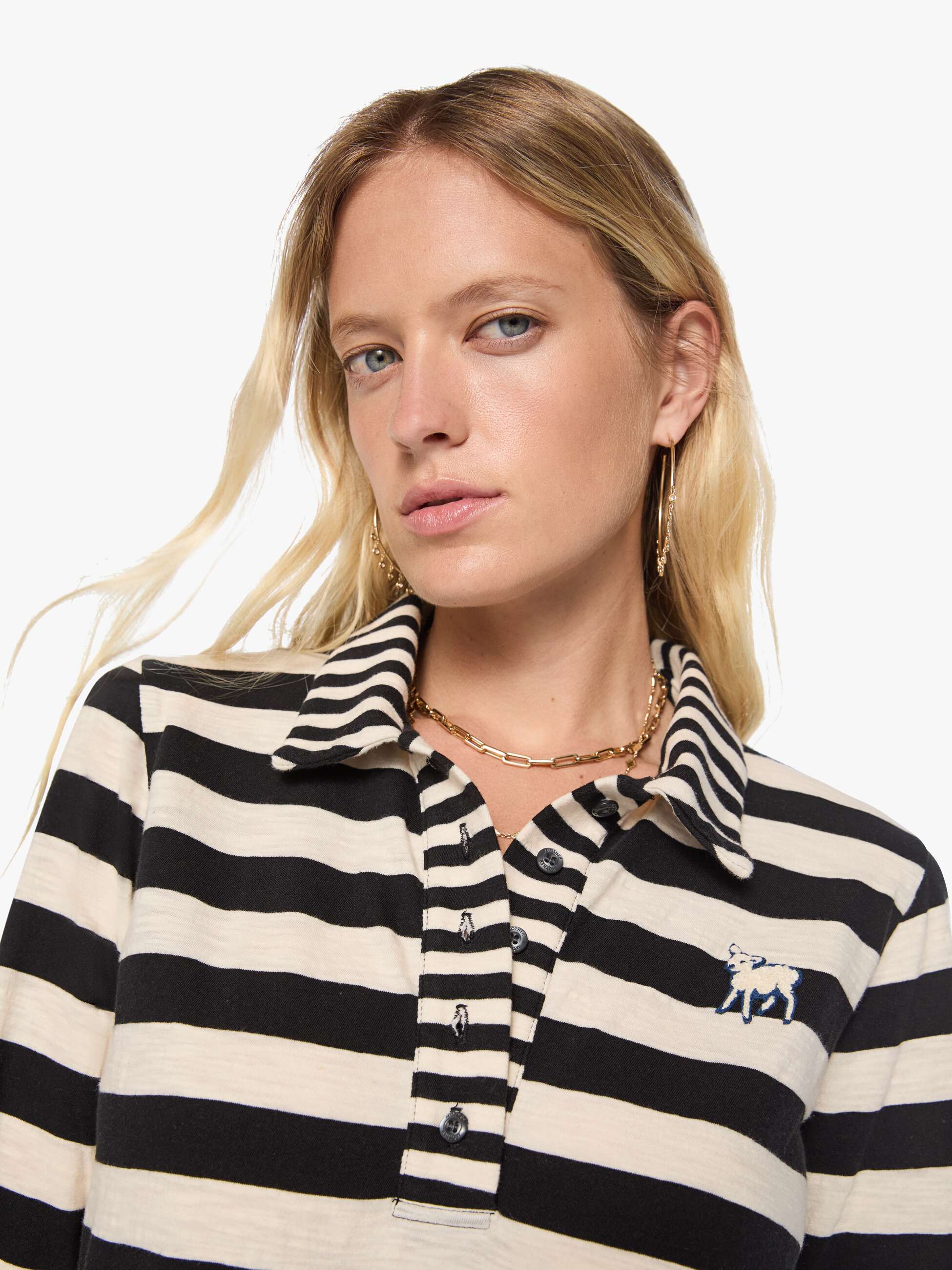Mother The L/S Close Cut Huddle Shirt Schwarz Creme gestreift