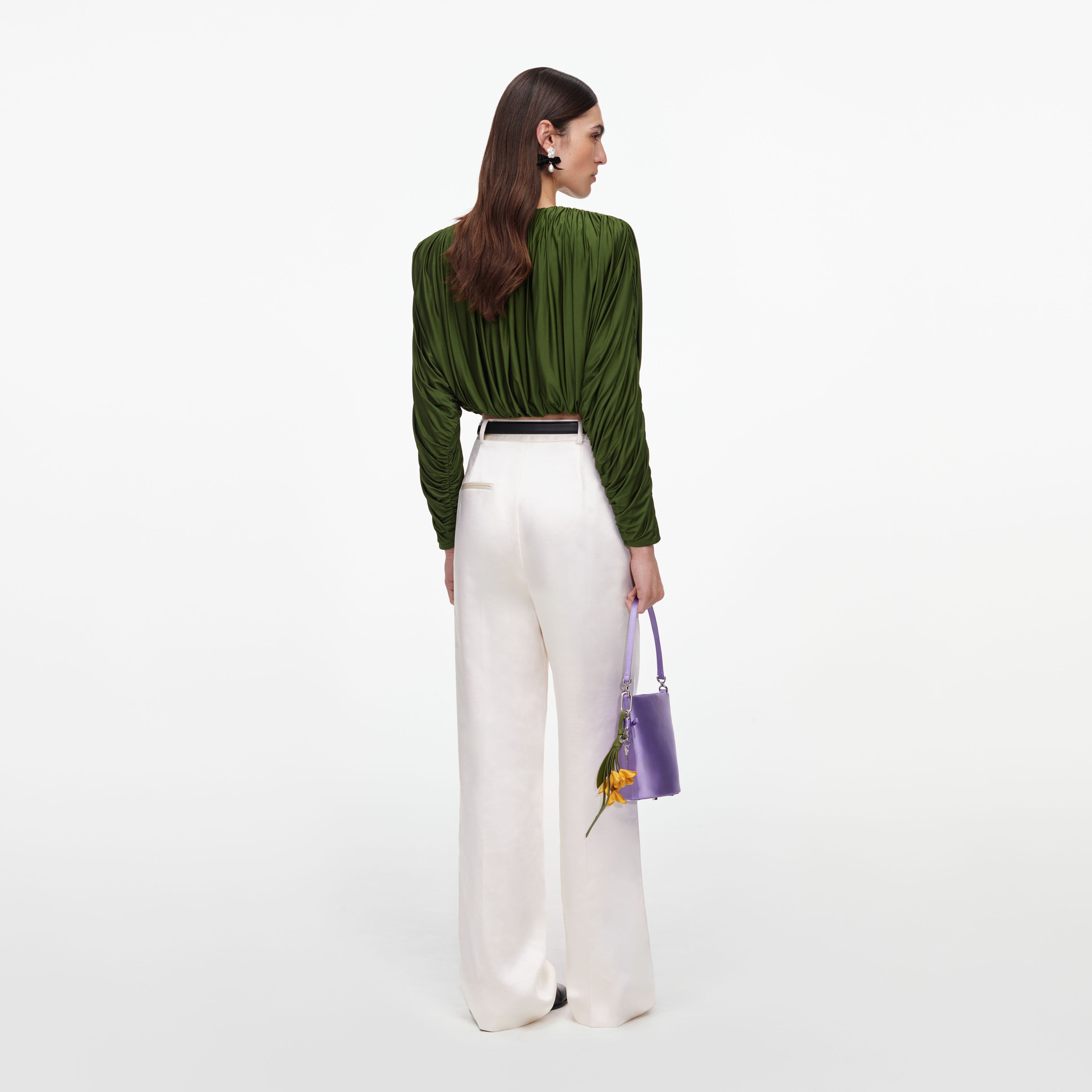 Self Portrait Cream Satin Trousers Satinhose Creme High Waist