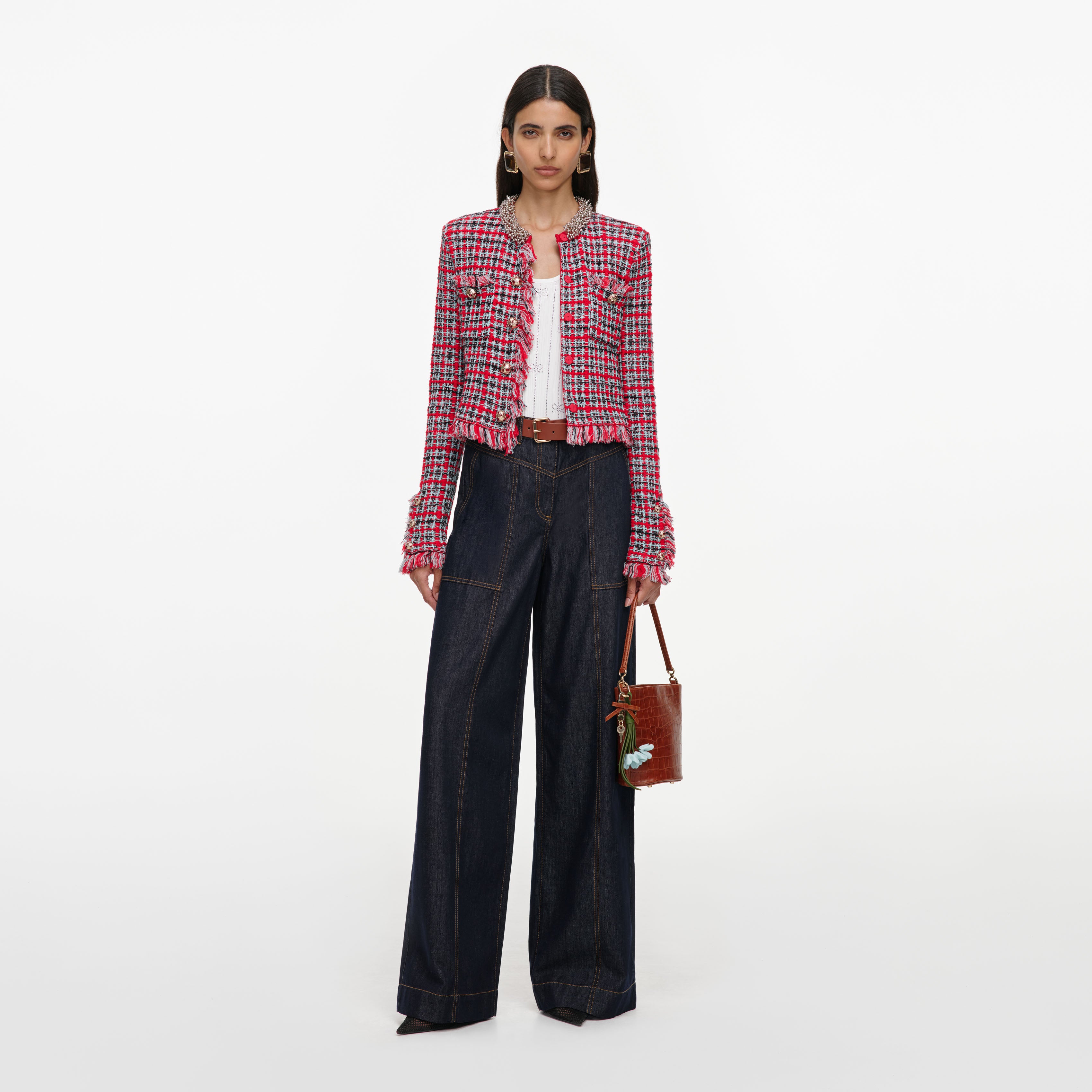 Self Portrait Indigo Denim Straight Leg Jeans Blau