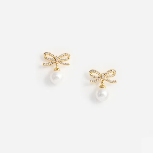 Self Portrait Gold Bow Pearl Ohrstecker Gold One Size Perle