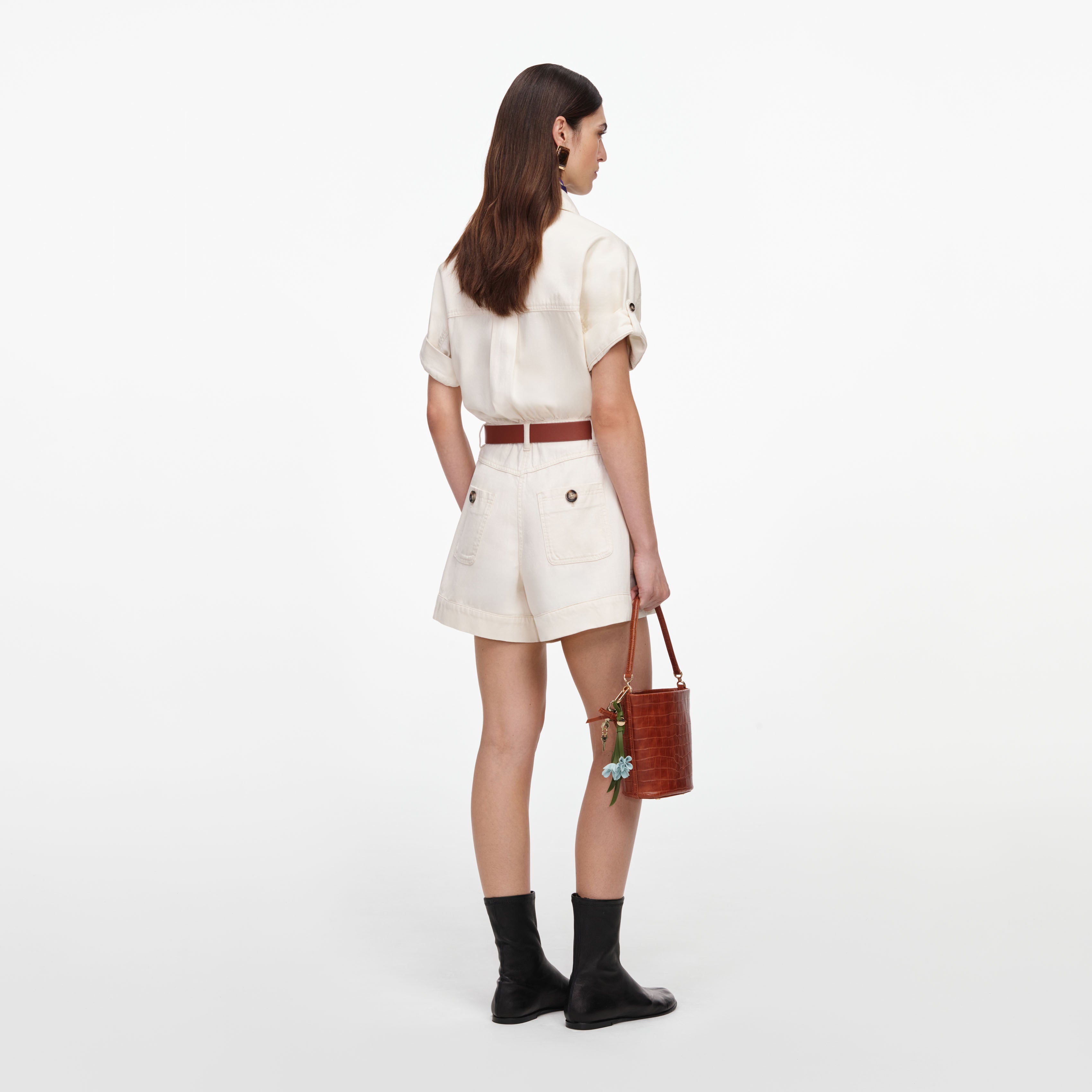 Self Portrait Cream Denim Playsuit Creme Kurz Denim