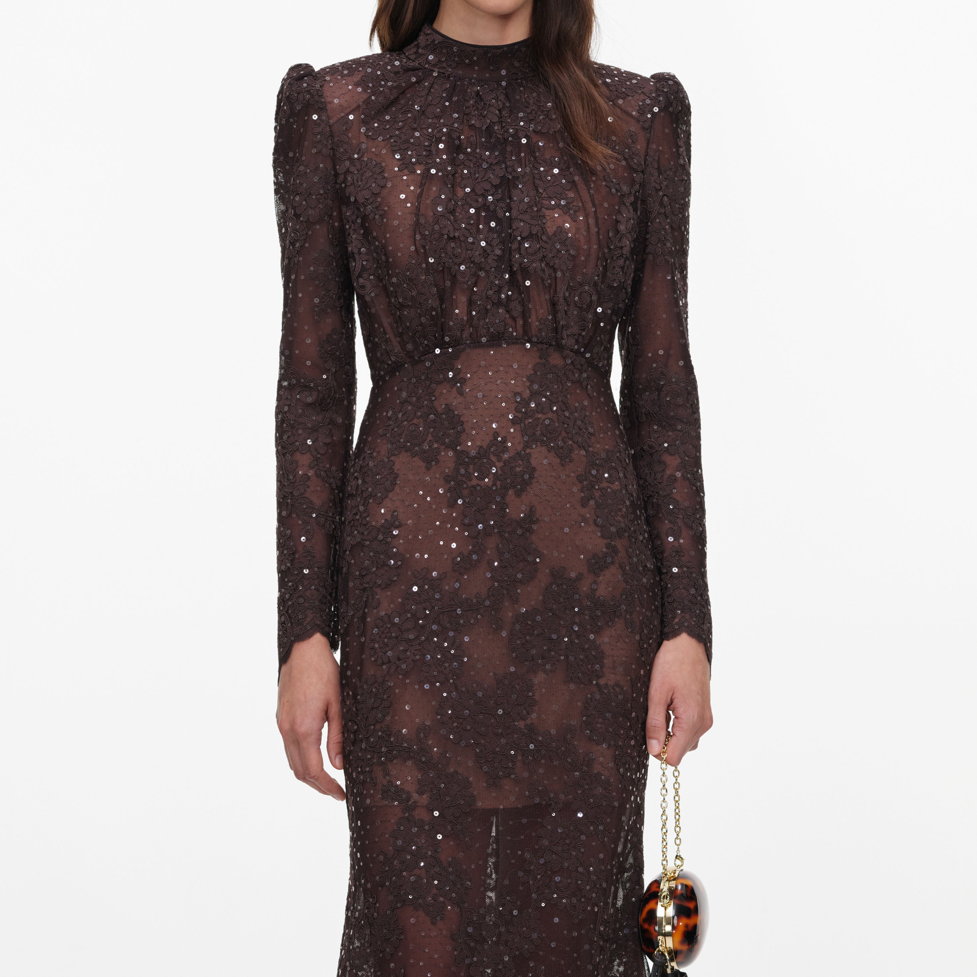 Self Portrait Sequin Lace Maxikleid braun Spitze Pailletten