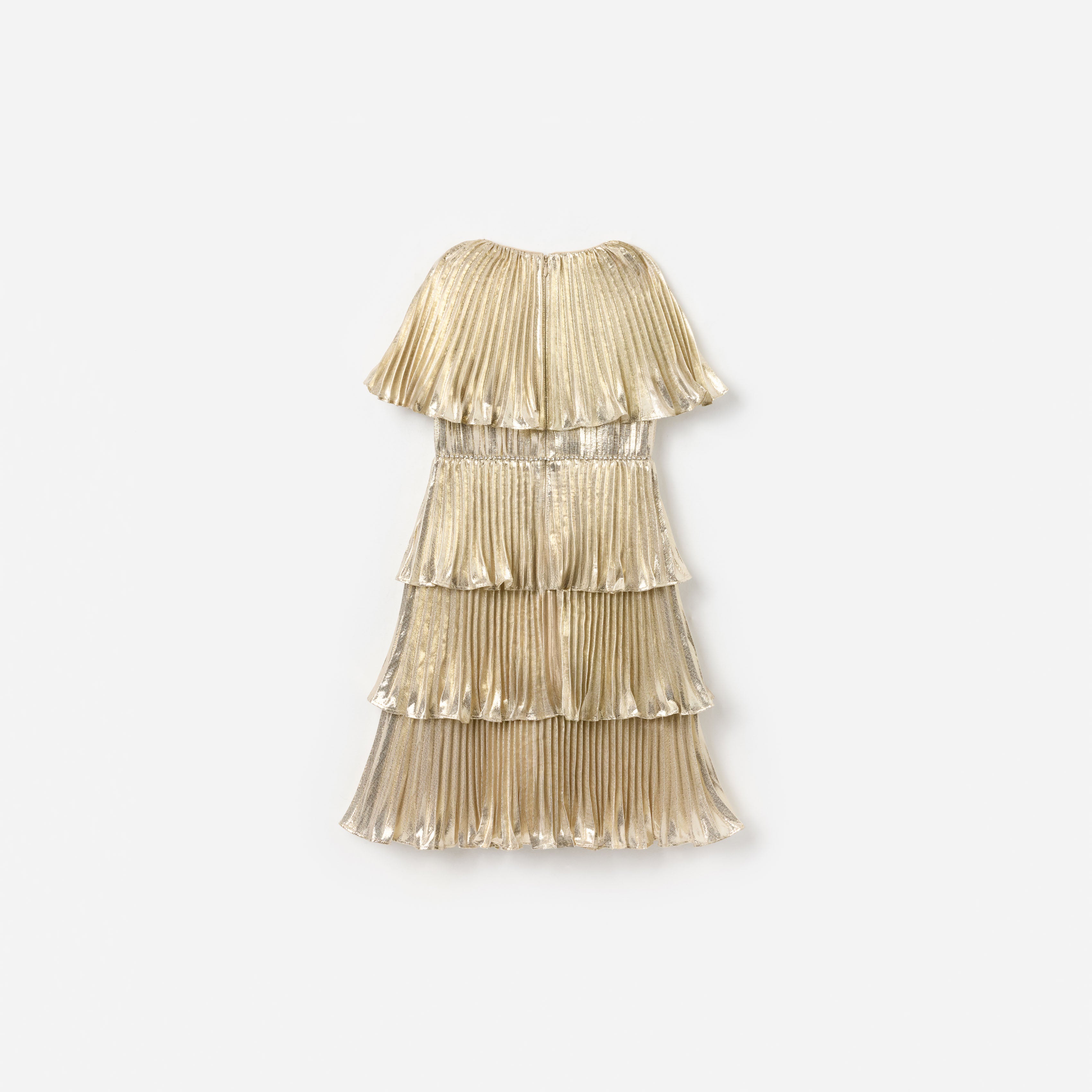 Self Portrait Gold Metallic Tiered Kinderkleid Champagne