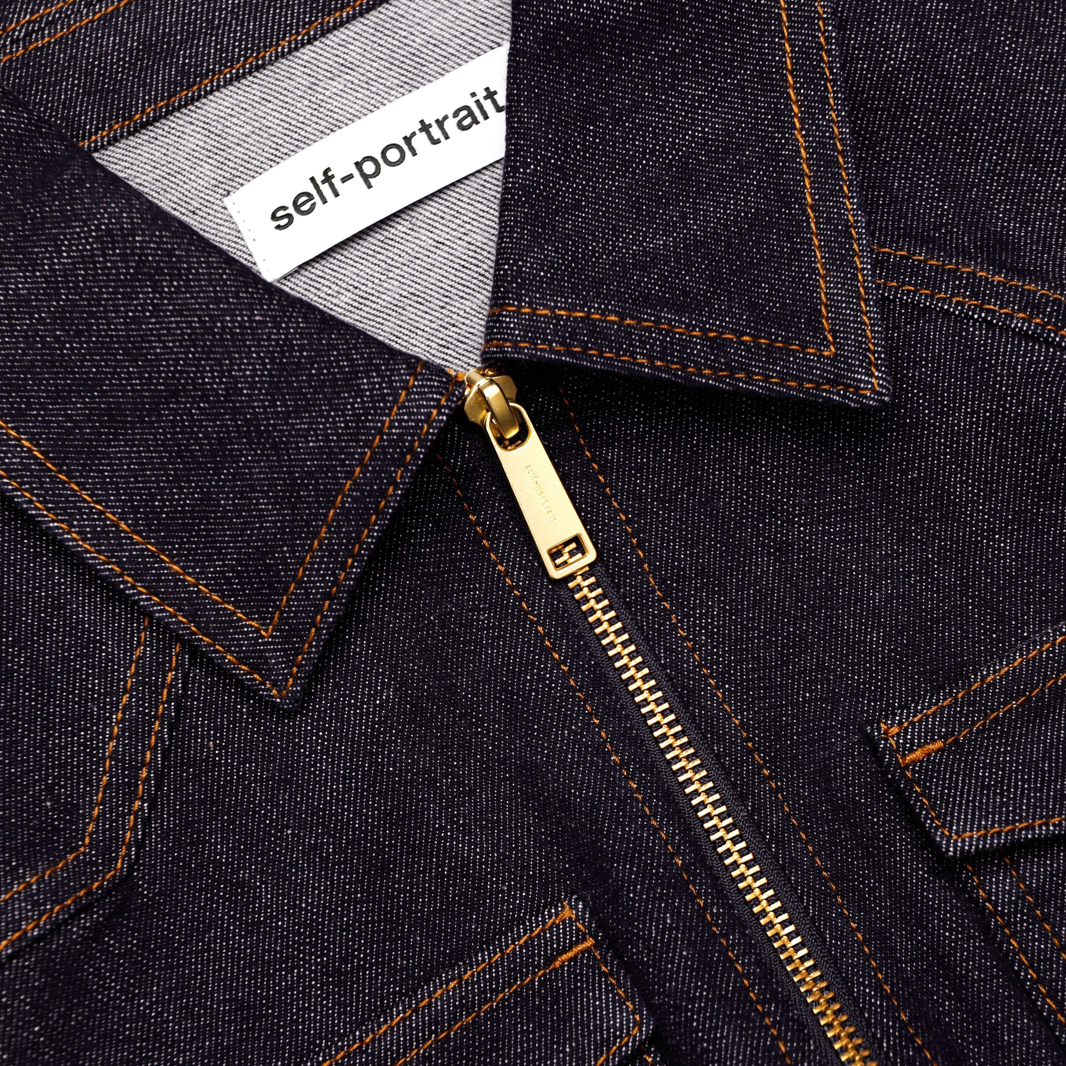 Self Portrait Indigo Denim Jumpsuit Overall Indigo Stretch