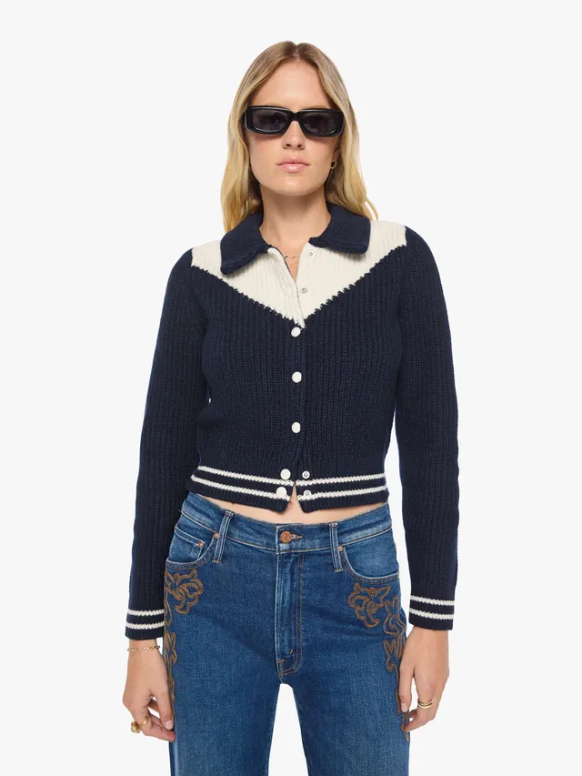 Mother Sweaters The Baby Raquette Cardigan Strickjacke Navy Ivory
