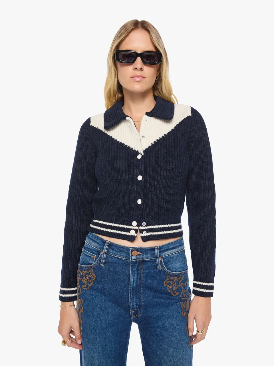 Mother Sweaters The Baby Raquette Cardigan Strickjacke Navy Ivory
