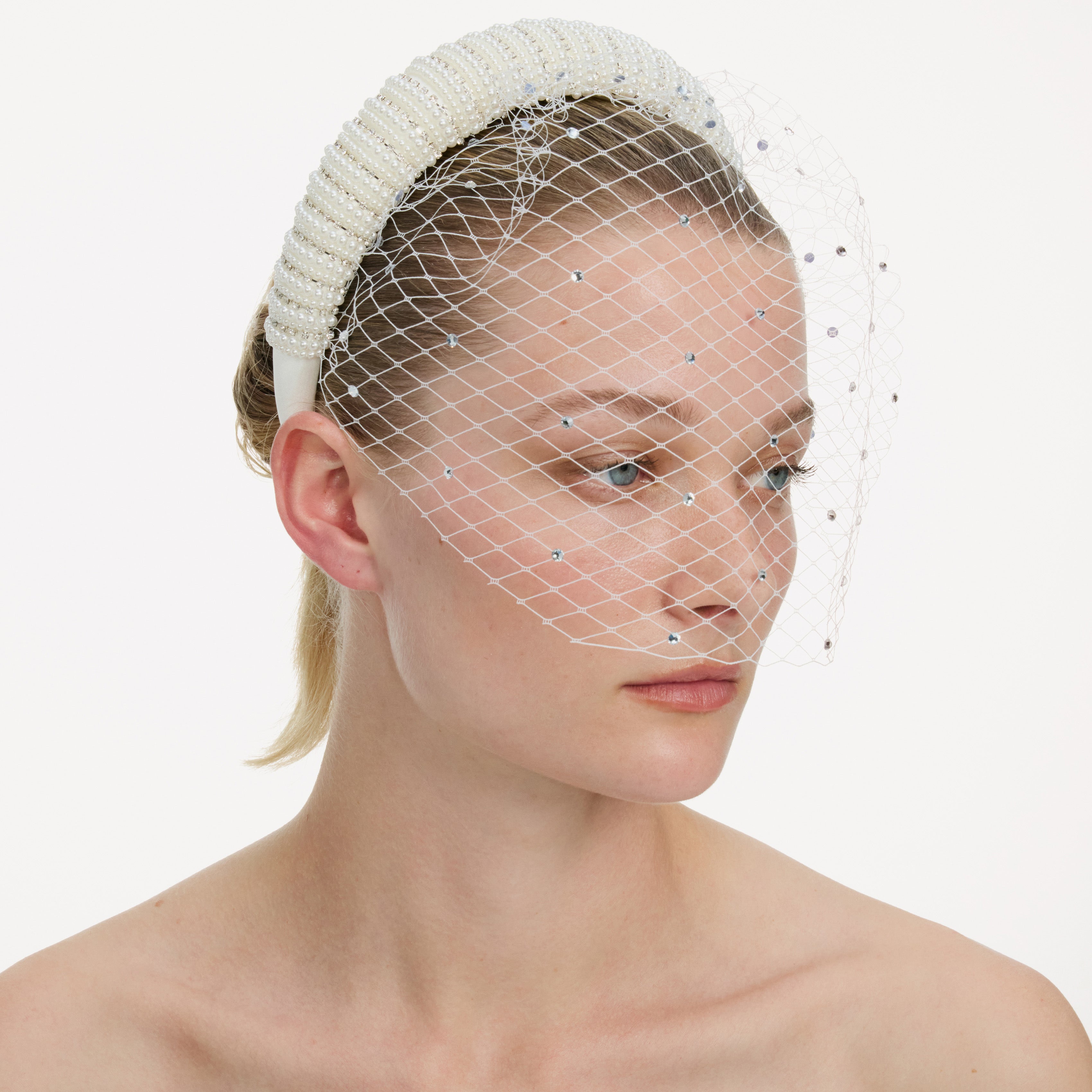Self Portrait Crystal Veil Haarreif Weiß Braut Satin
