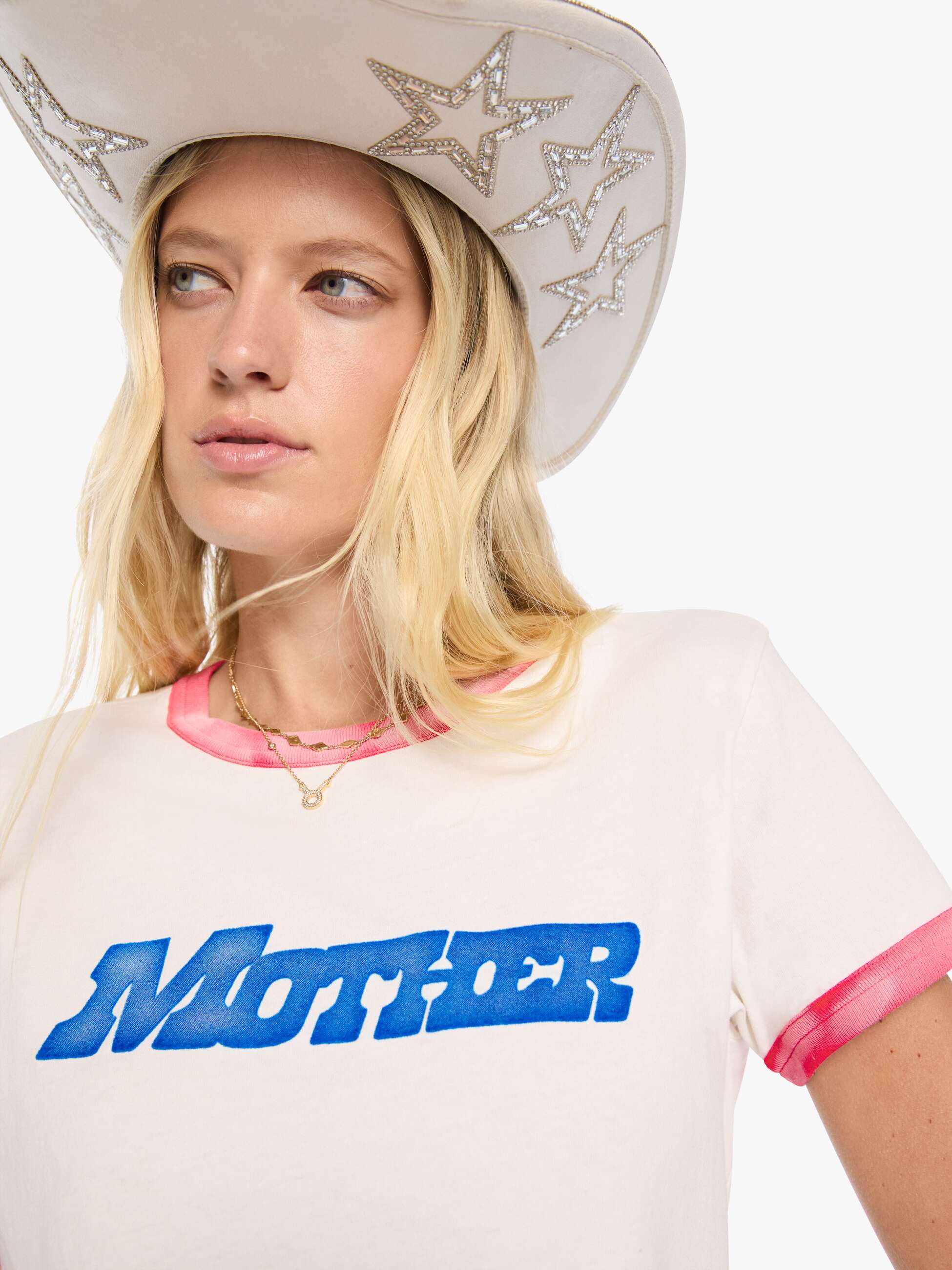 Mother The Lil Goodie Ringer T-Shirt MOTHER Flock Weiß