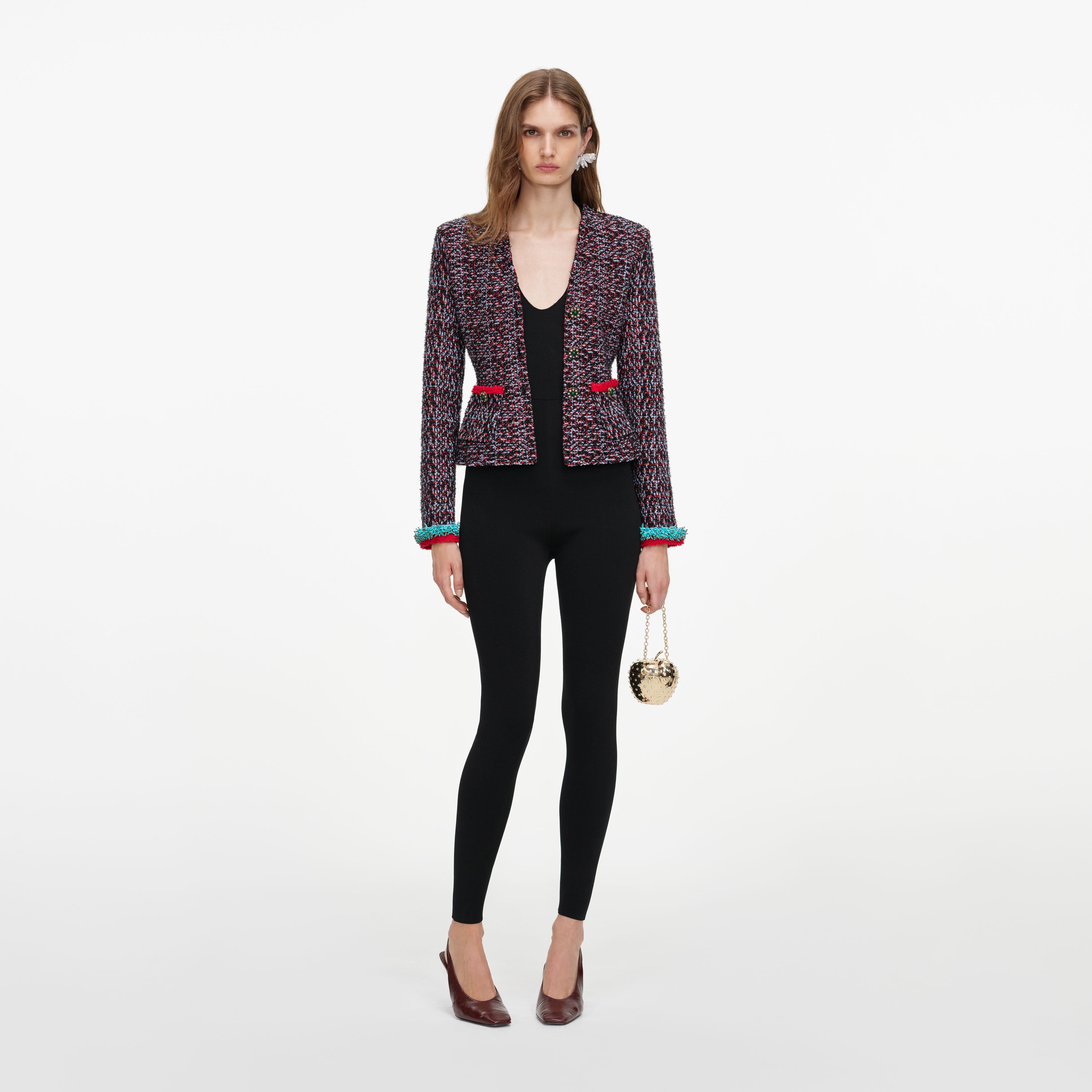 Self Portrait Textured Knit Peplum Cardigan Multi