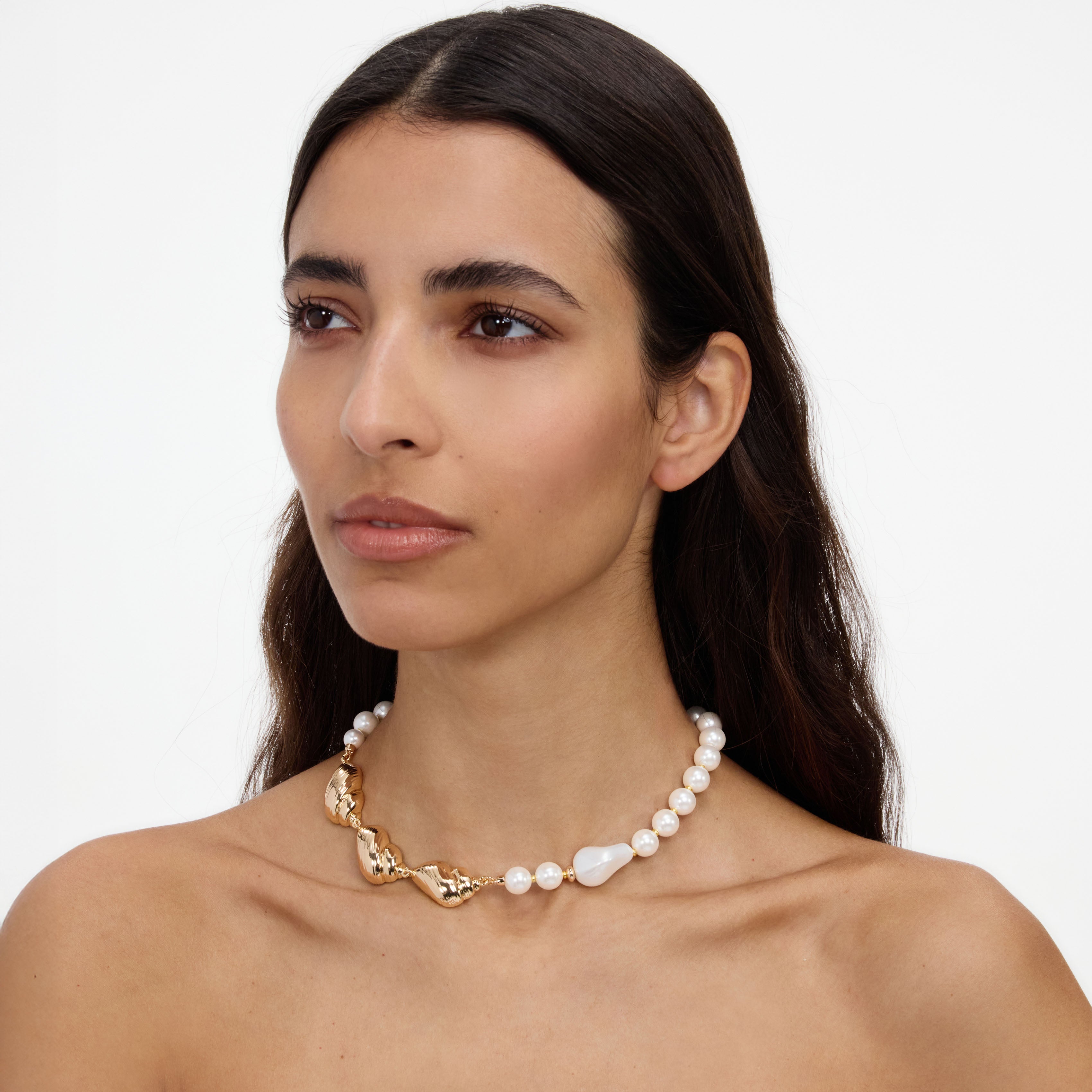 Self Portrait Jewellery Gold Shell Halskette One Size Perle