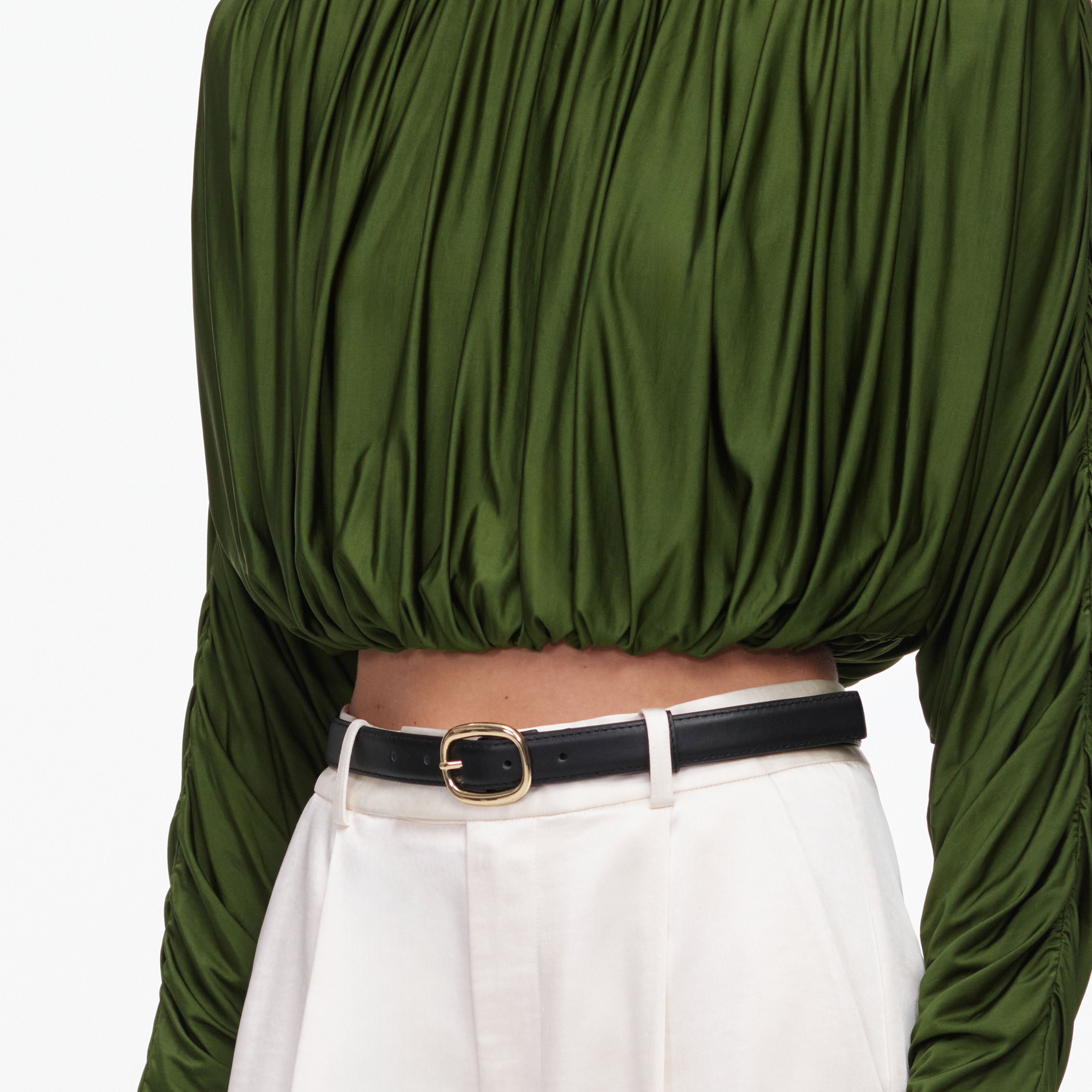 Self Portrait Olive Jersey Gathered Top Oliv Jersey Raffung
