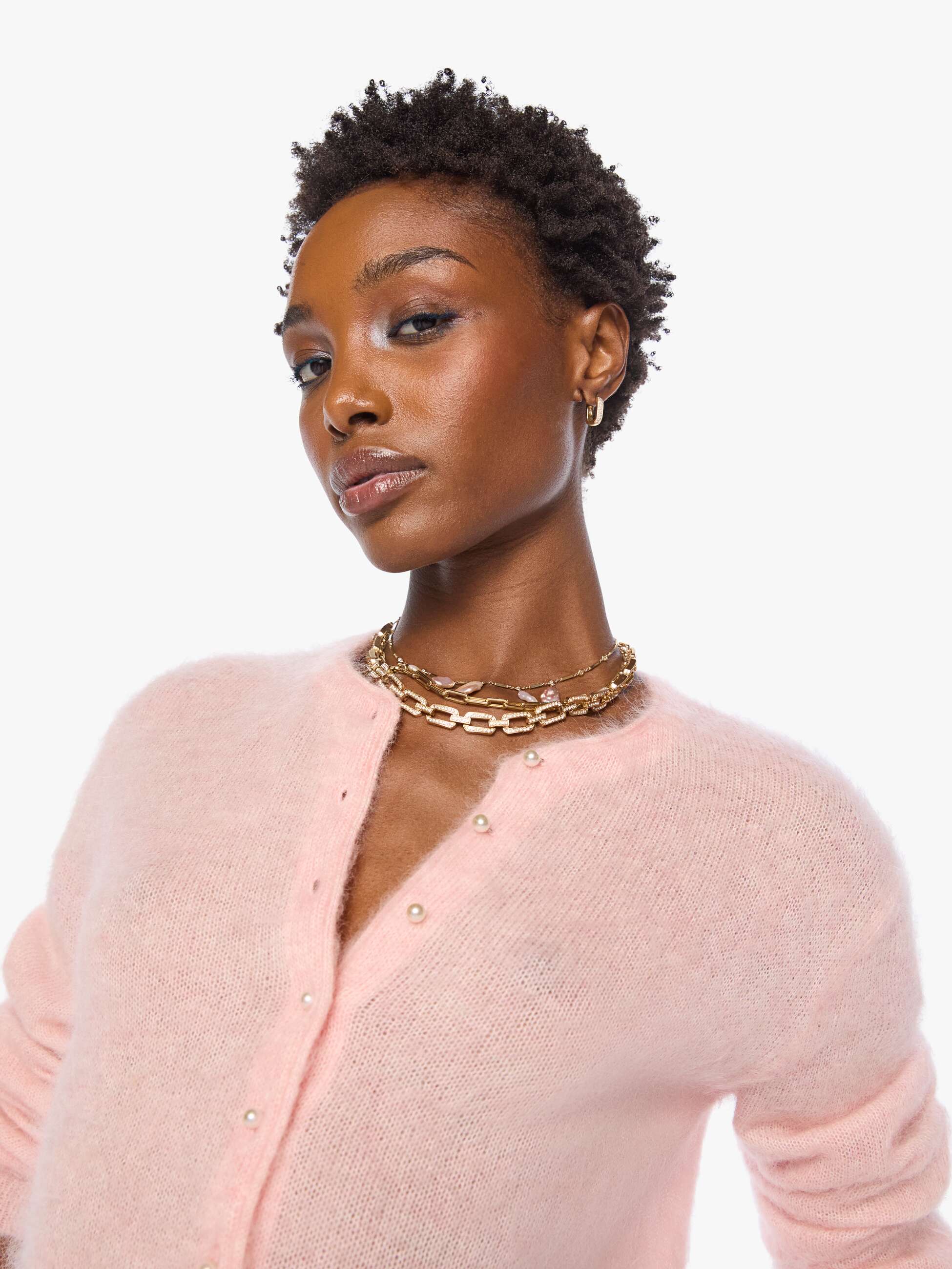 Mother The Cropped Cardigan Strickjacke Powder Rosa cropped
