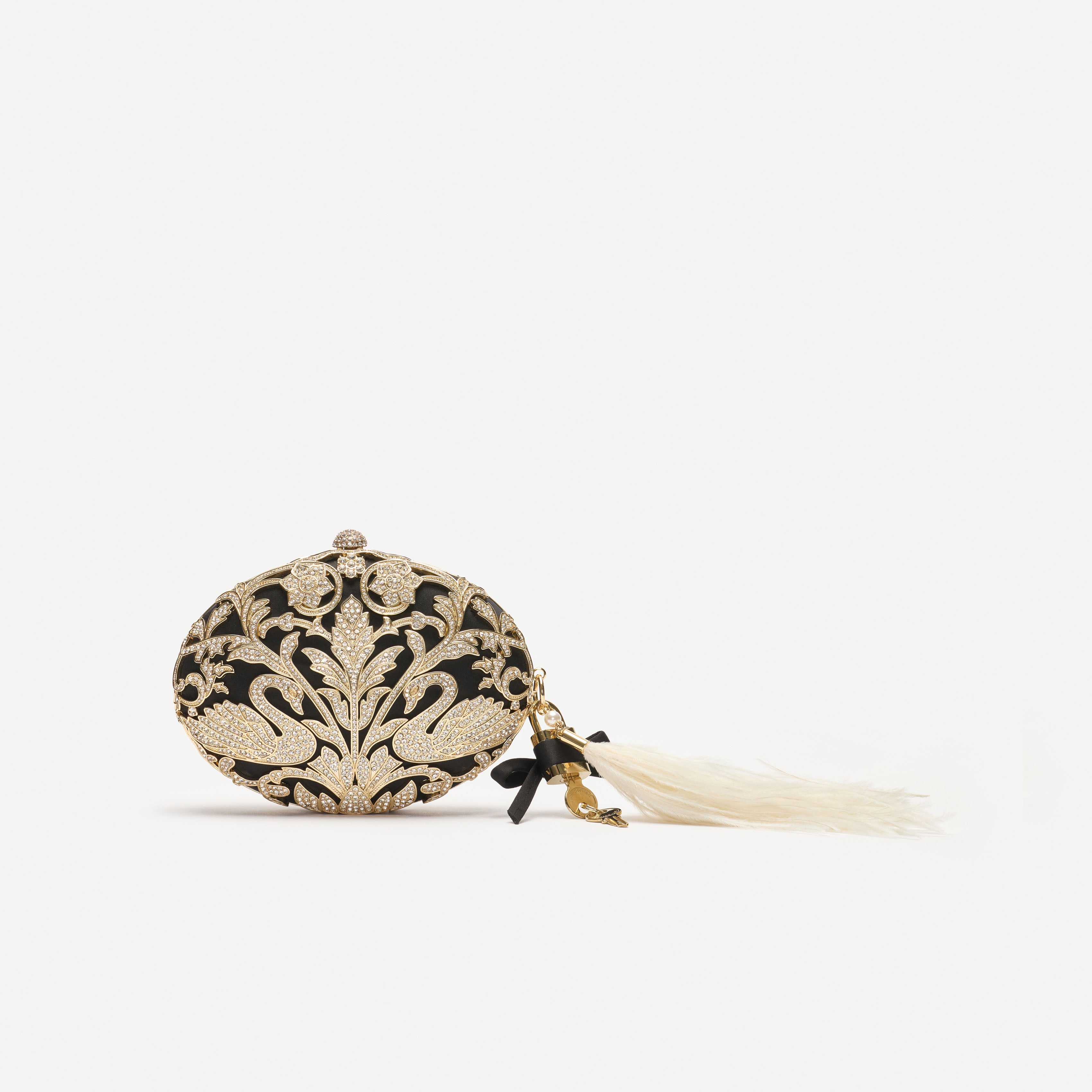 Self Portrait Oval Clutch Tasche Schwarz Kristall Satin