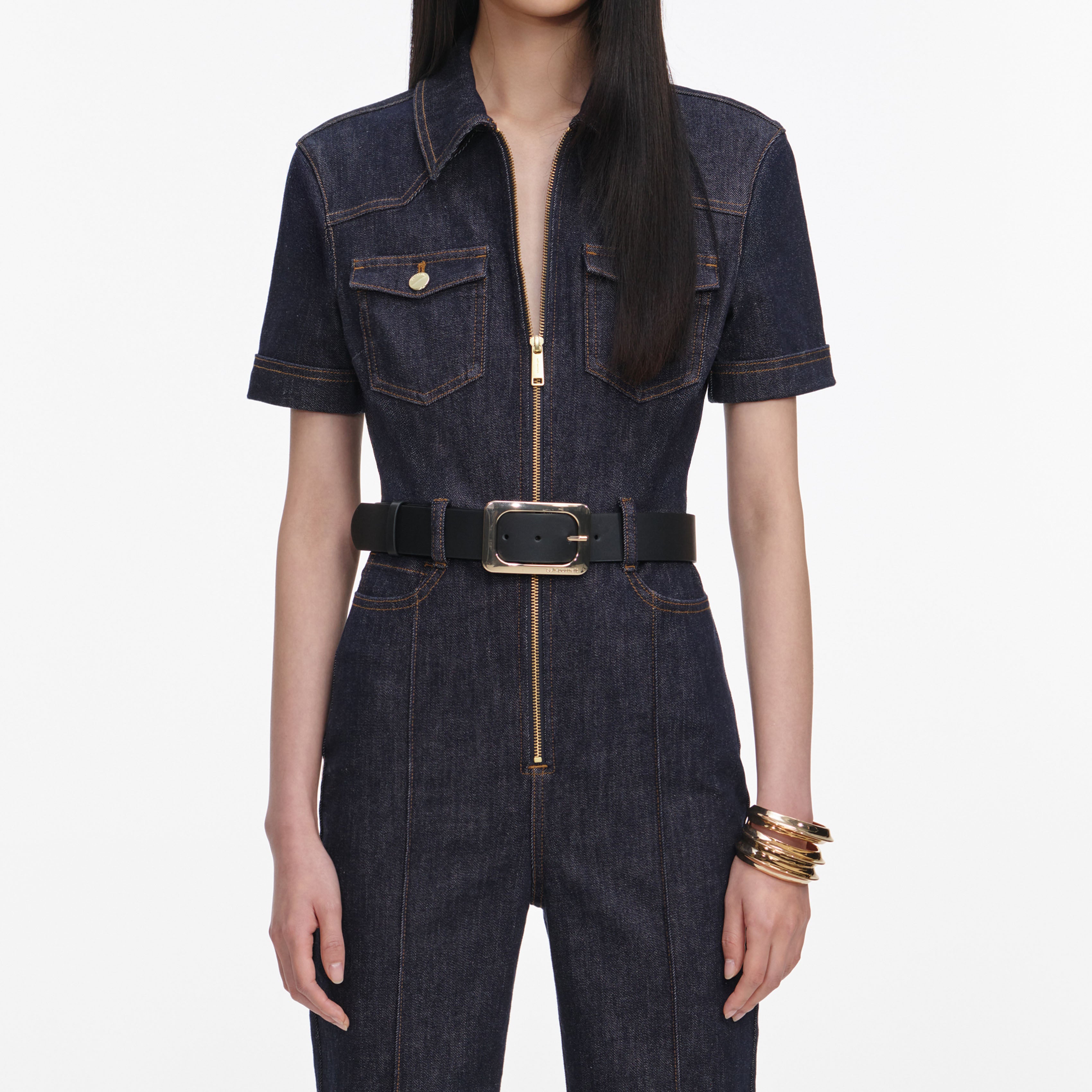 Self Portrait Indigo Denim Jumpsuit Overall Indigo Stretch
