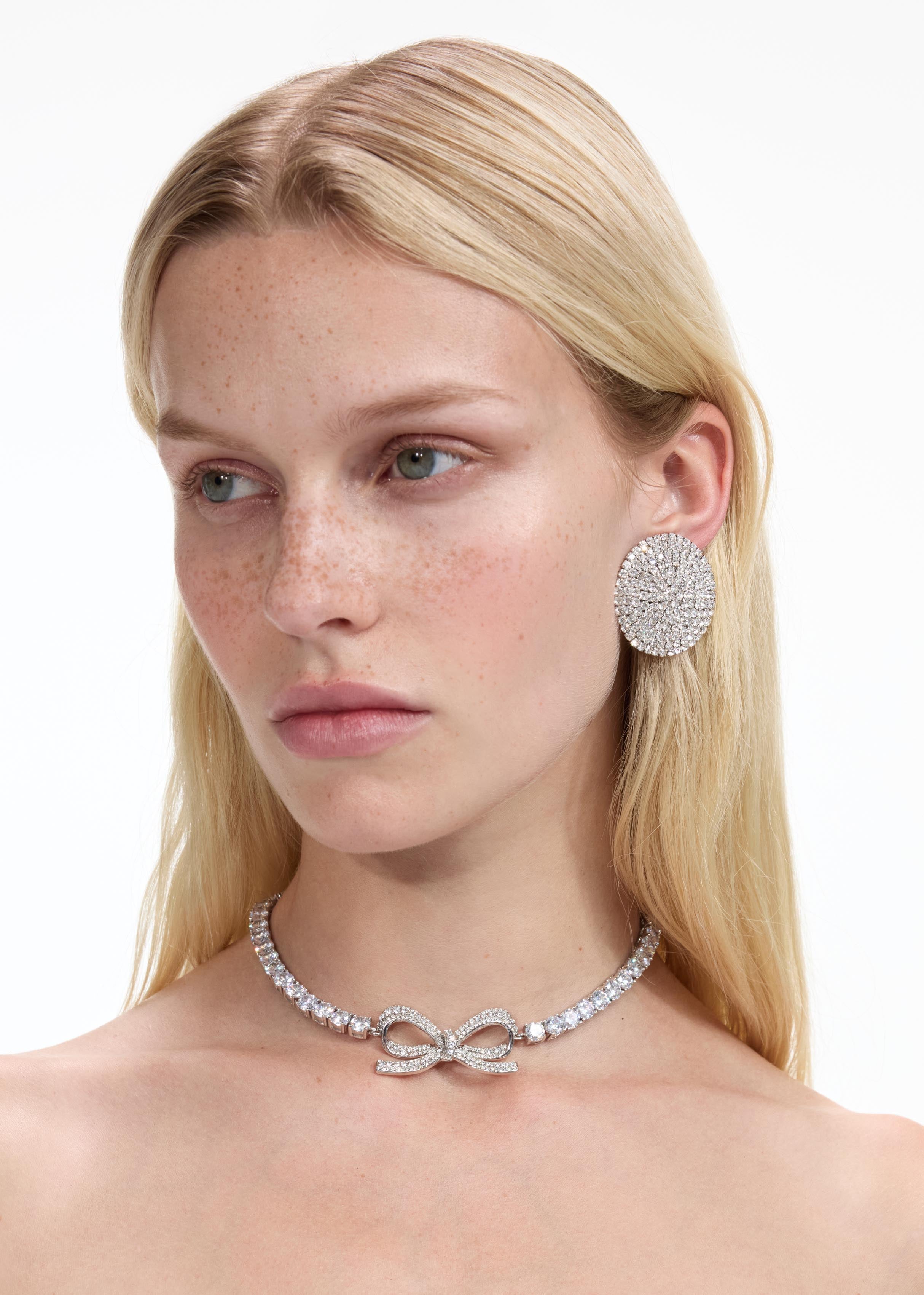 Self Portrait Diamante Bow Tennis Choker Kette Silber