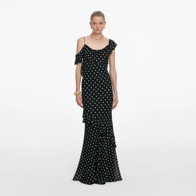 Self Portrait Dresses Black Polka Dot Maxikleid Schwarz Dots