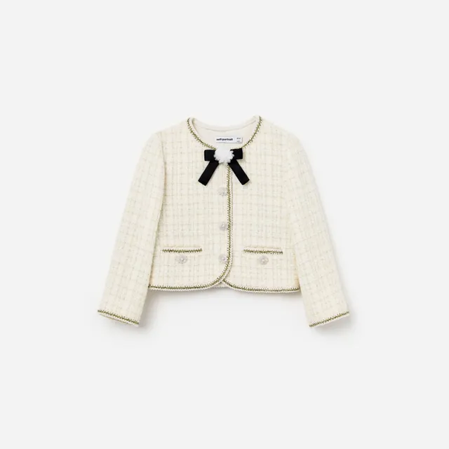 Self Portrait Boucle Jacke Creme Schleife 5/6 Kinder