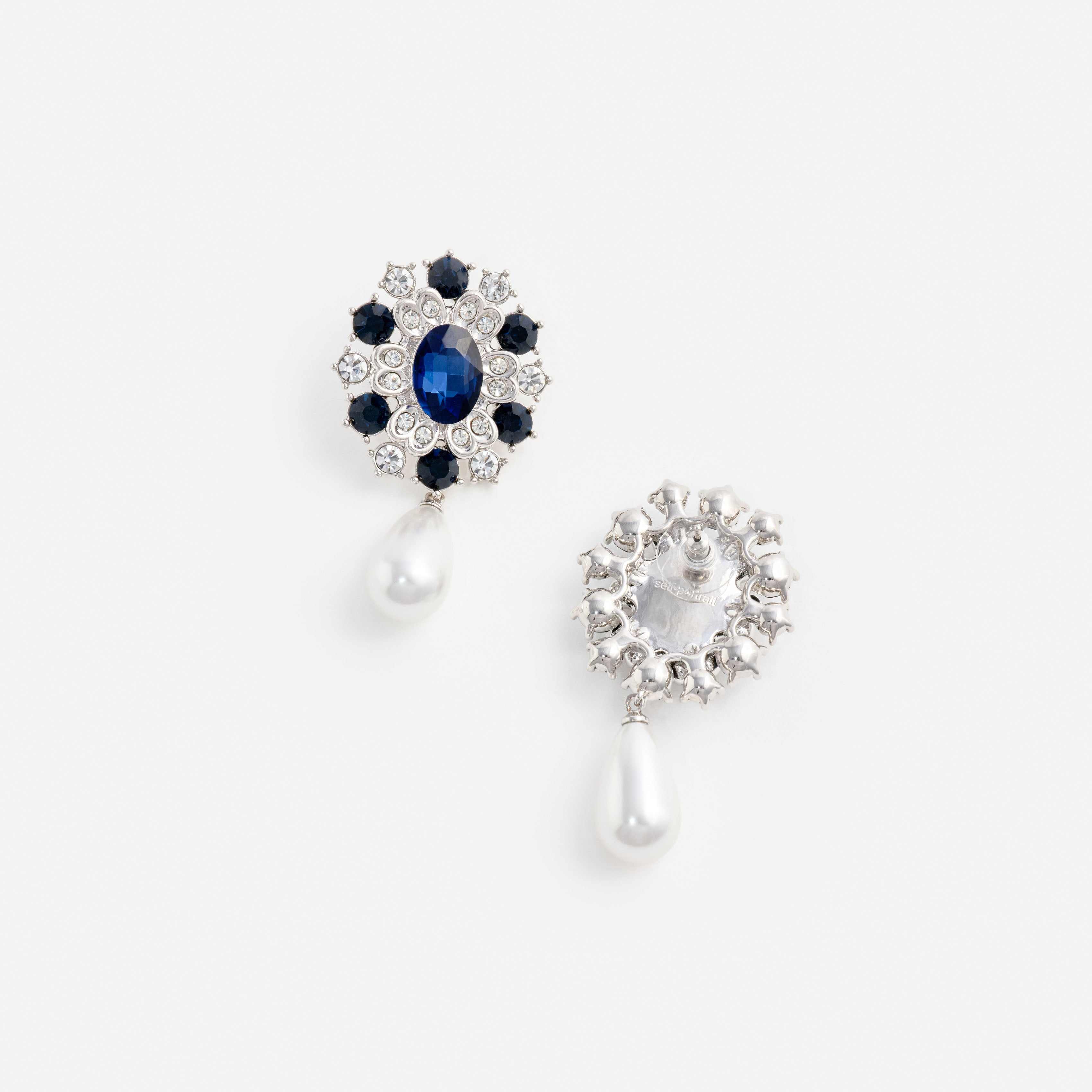 Self Portrait Blue Crystal Pearl Droplet Ohrringe Blau