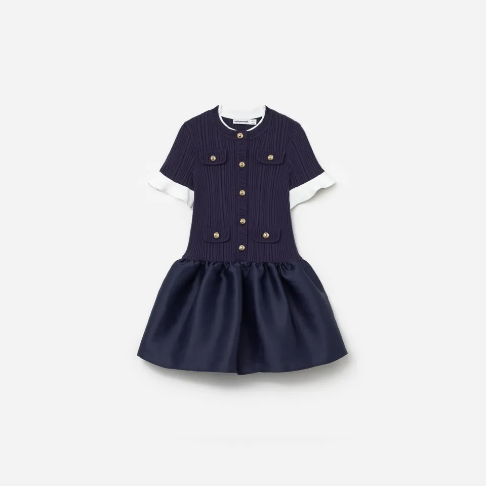 Self Portrait Navy Knit Mädchenkleid Navy Taft