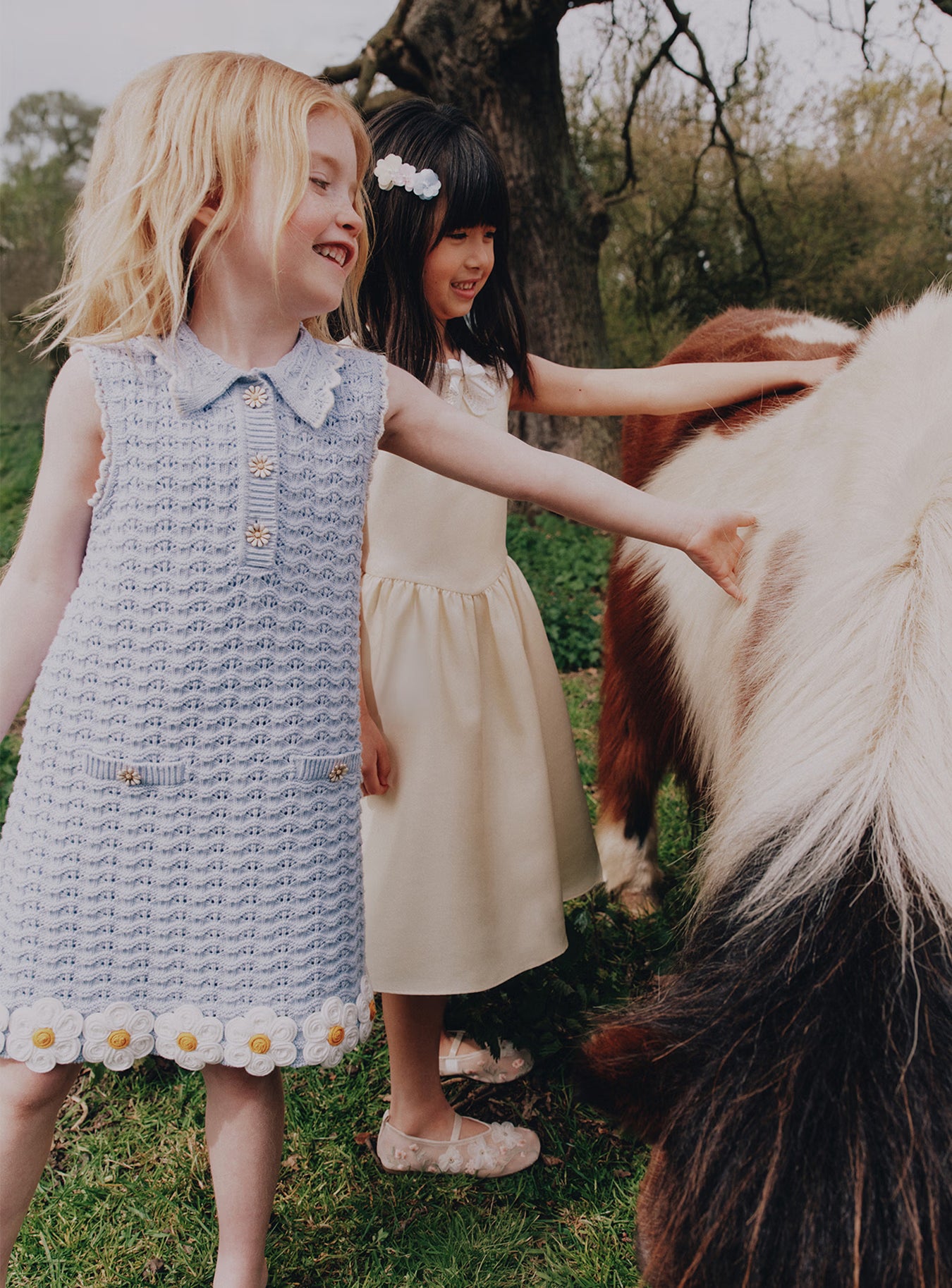 Self-Portrait Blue Daisy Trim Pointelle Kinderkleid Blau