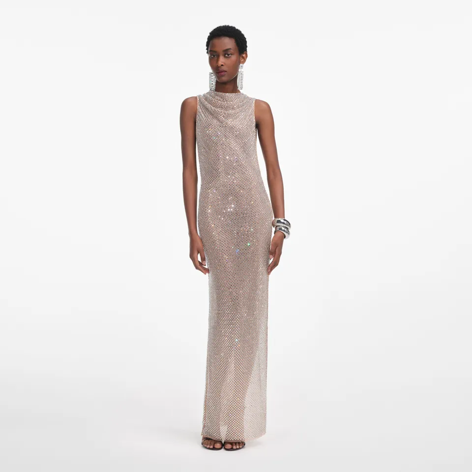 Self Portrait Silver Rhinestone Maxi Kleid silber
