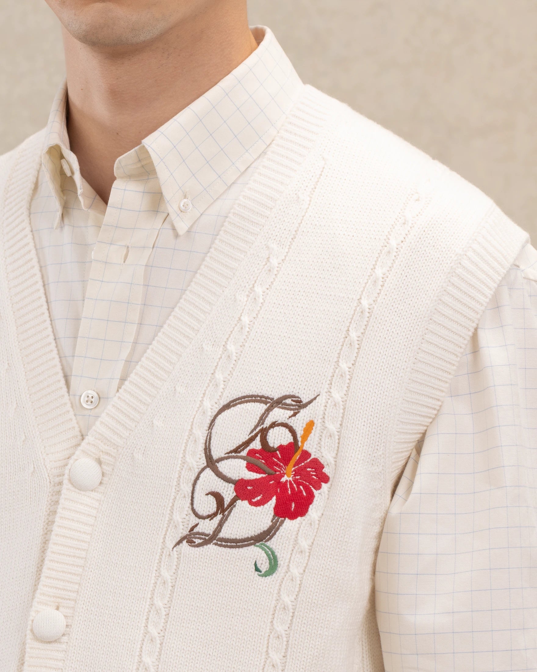 Drôle De Monsieur Cardigan Brodé Havana Strickweste Off White