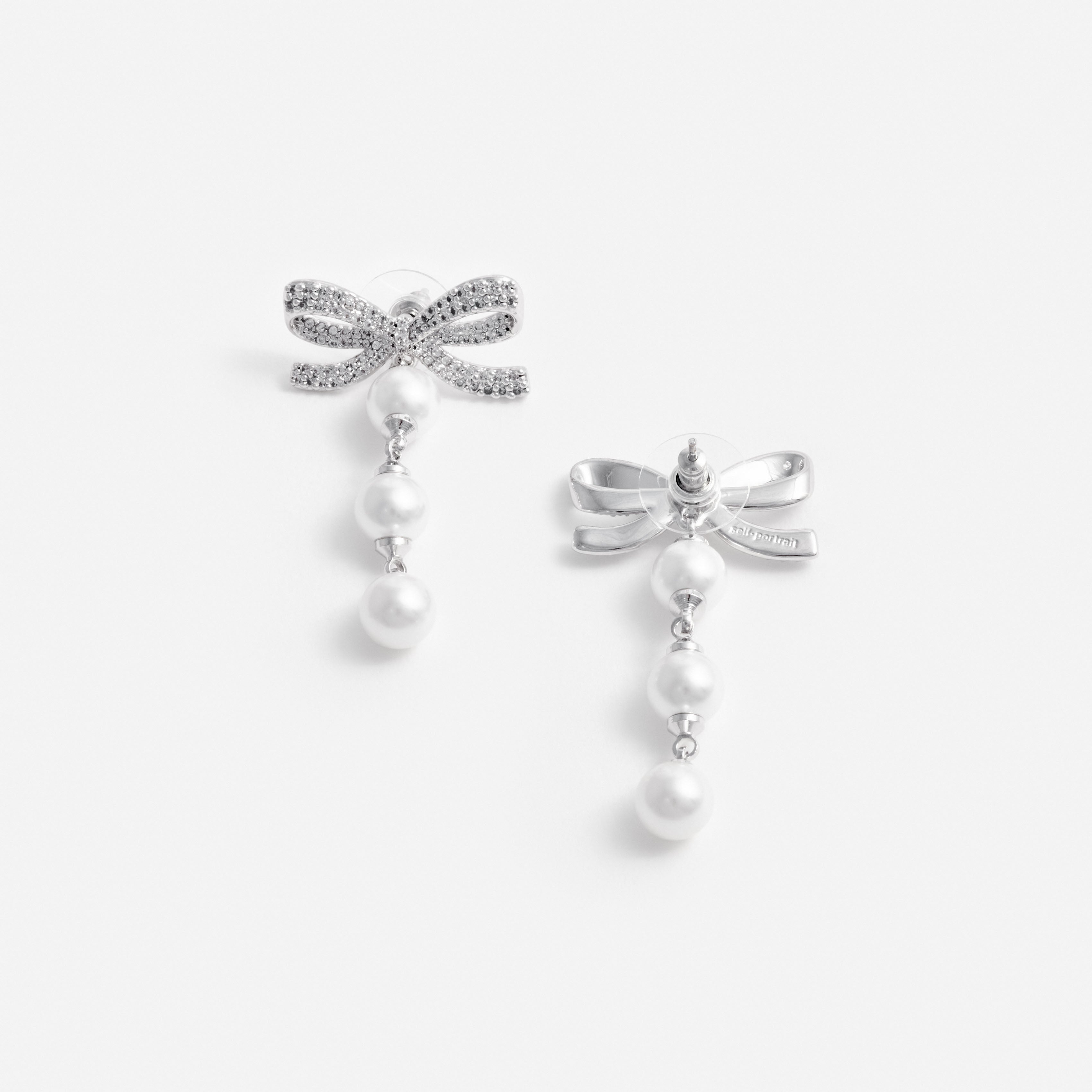 Self Portrait Bow Tiered Pearl Ohrringe Silber