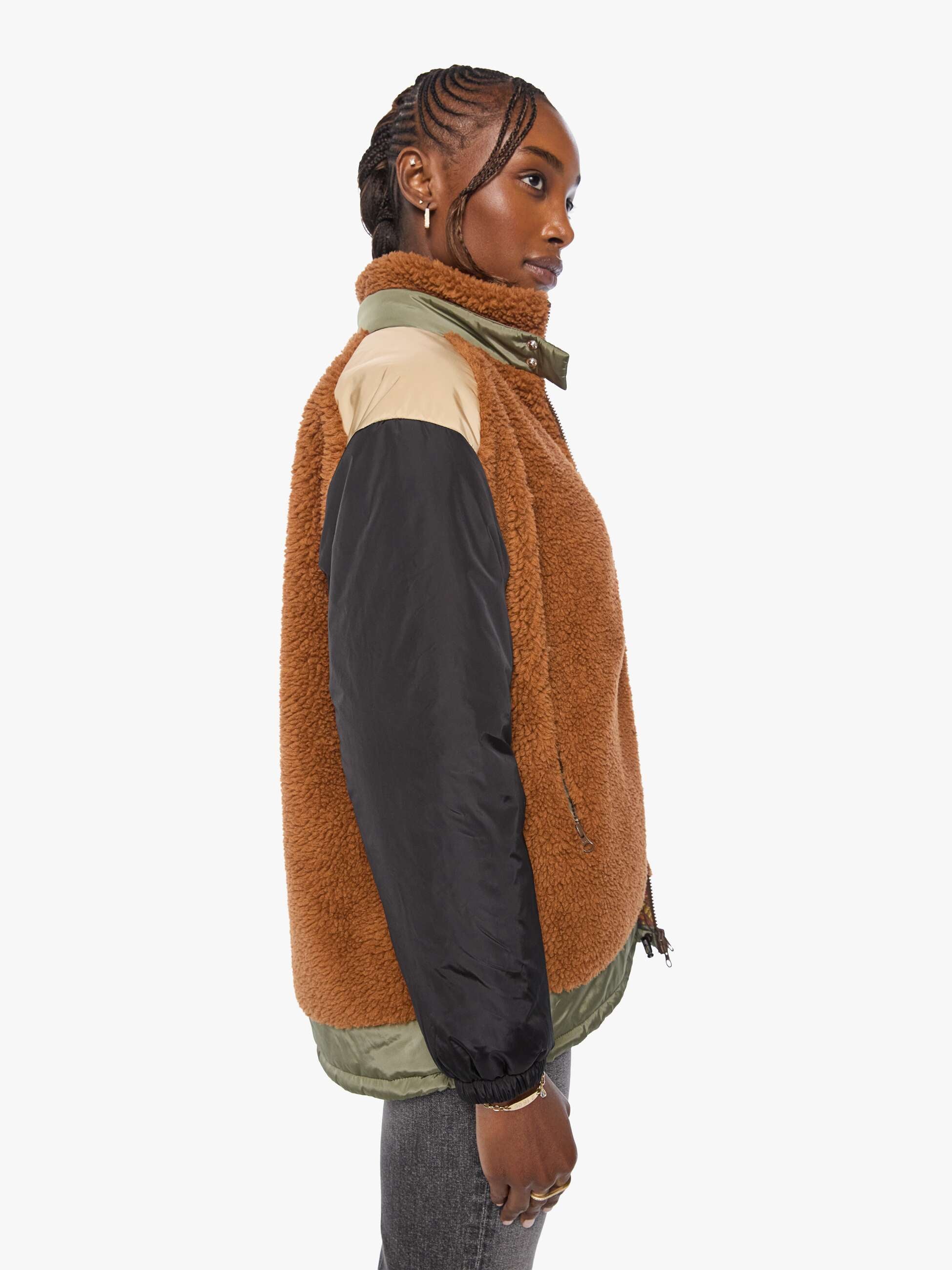 Mother The Teddy Zip Teddyjacke Braun Oversize Faux-Sherpa