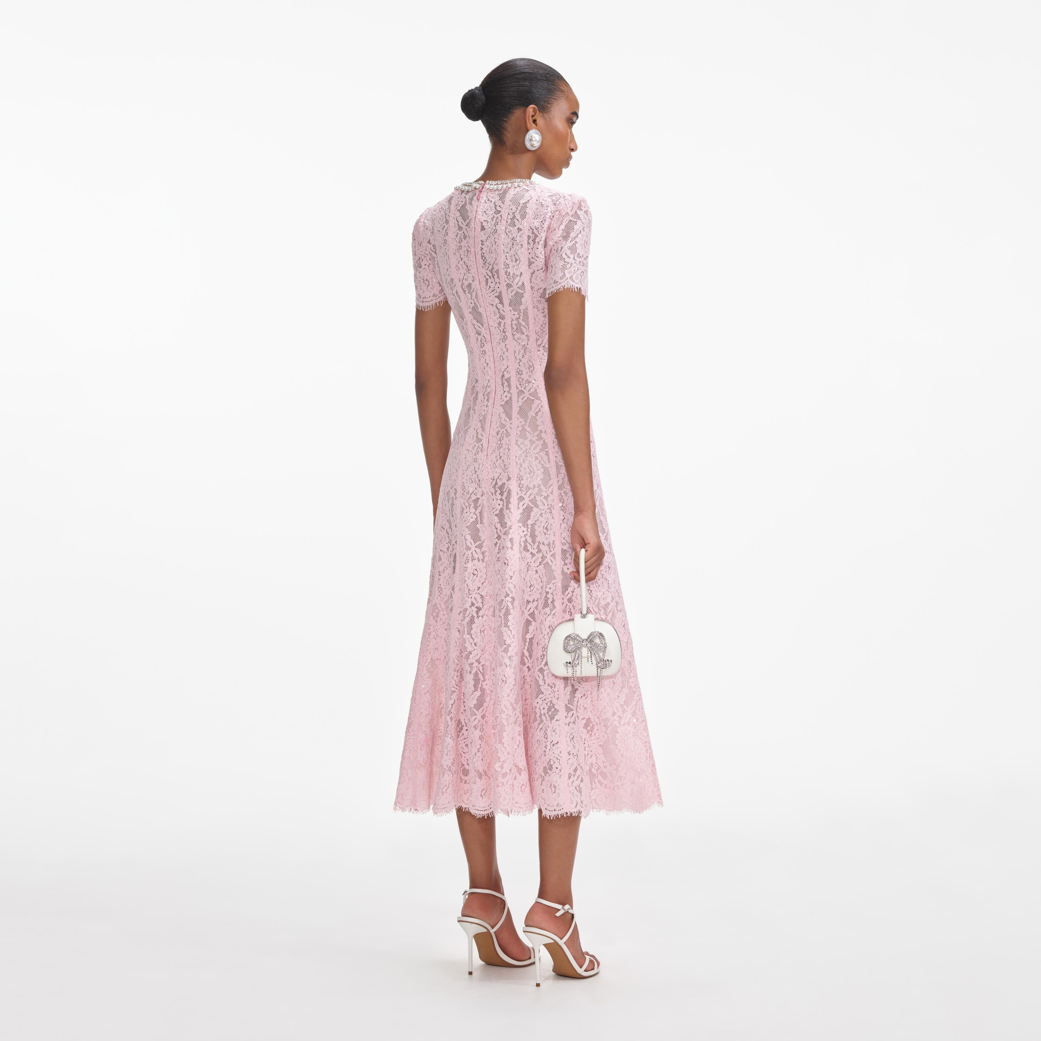 Self Portrait Dresses Pink Lace Midi Dress Kleid Rosa Spitze