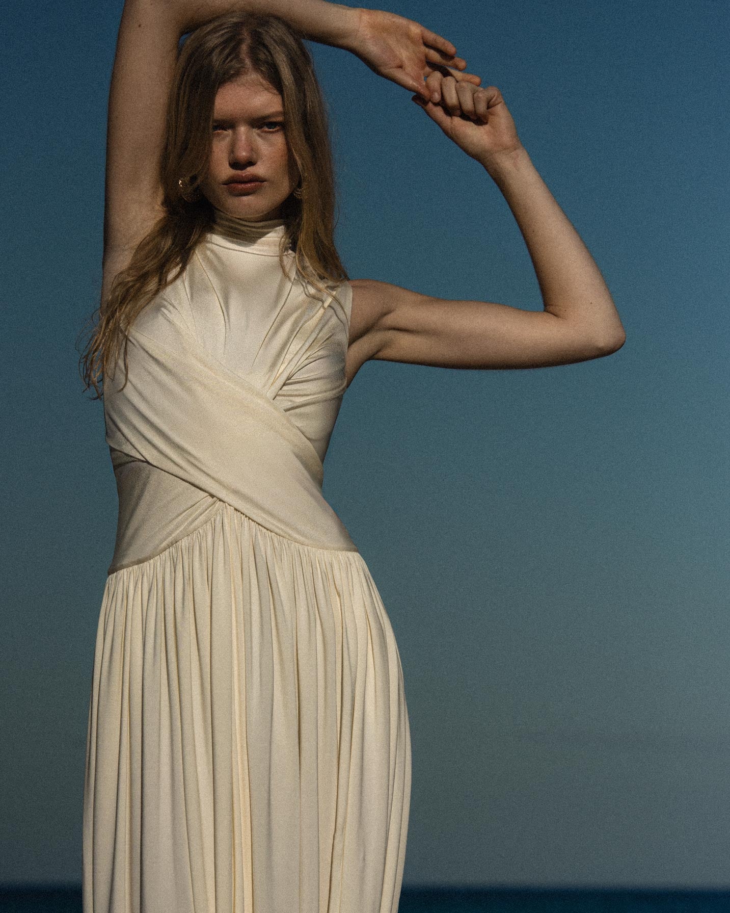 Self Portrait Jersey Midikleid Gelb Wickel Asymmetrisch