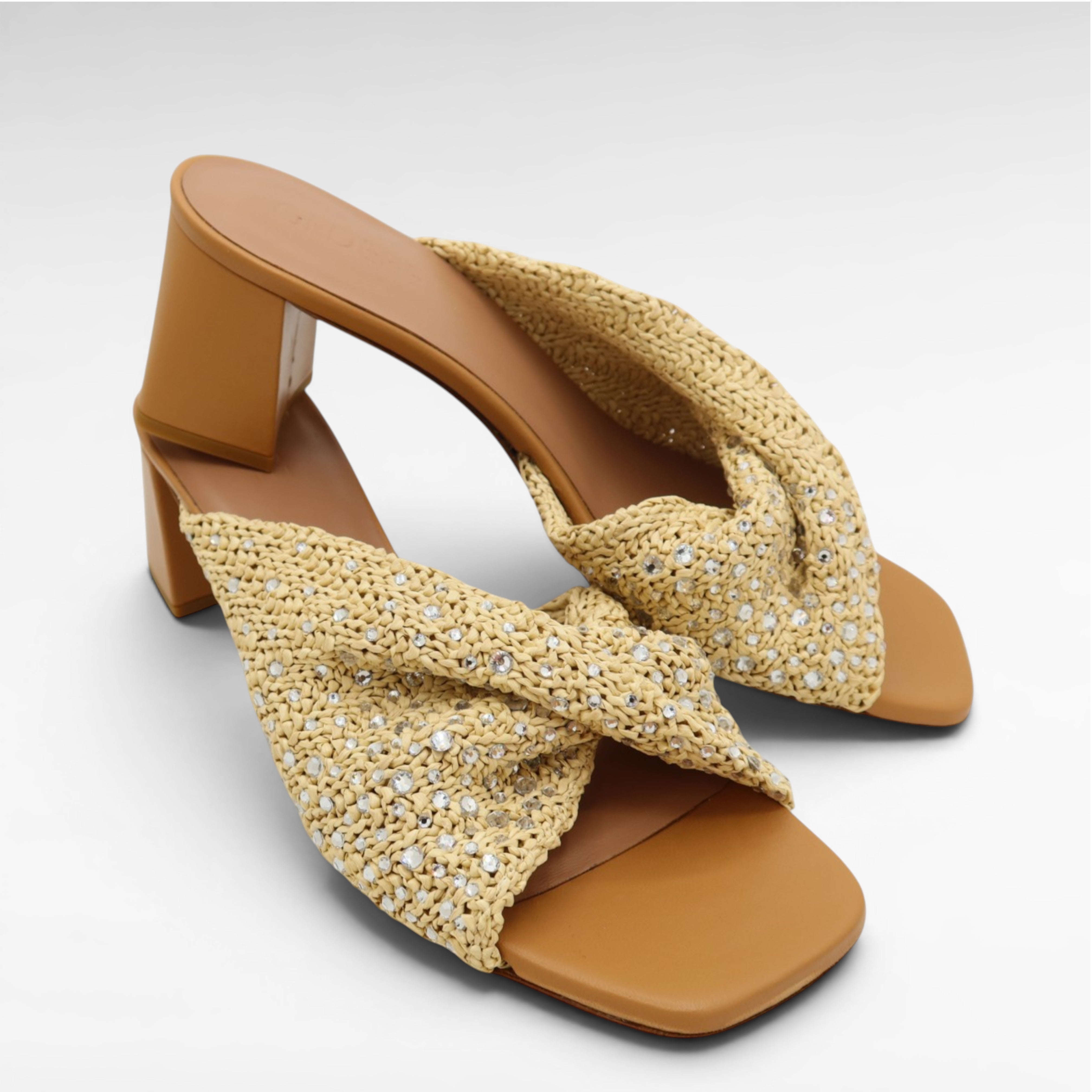 Gedebe Mariel Mule Leder Raffia mit Kristallen