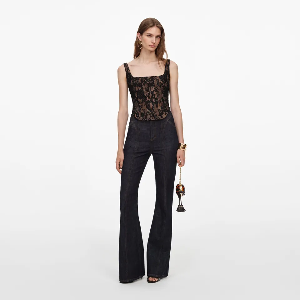 Self Portrait Black Lace Corset Top Schwarz UK 8 figurbetont