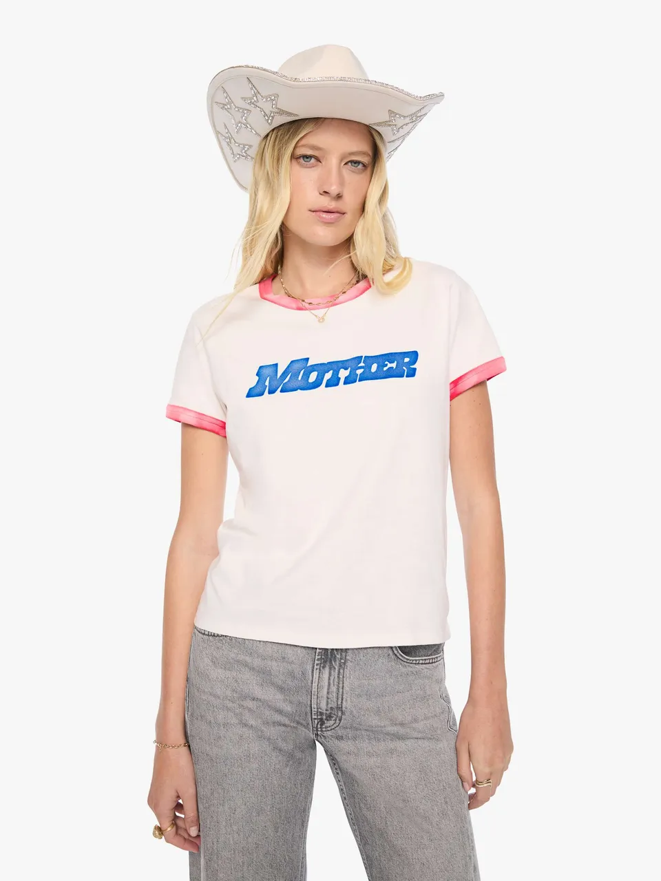 Mother The Lil Goodie Ringer T-Shirt MOTHER Flock Weiß