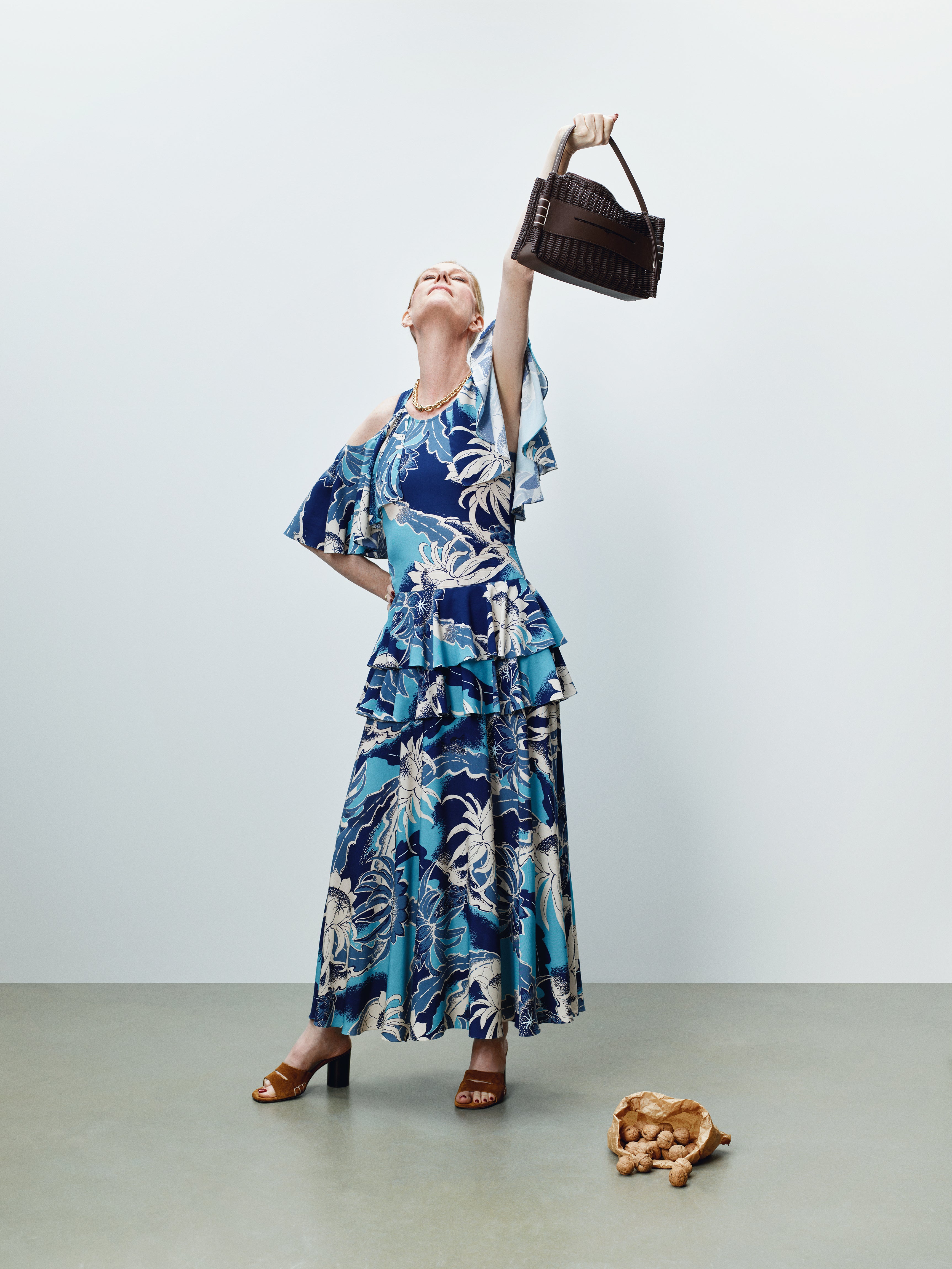 J.W.Anderson Ruffle Dress Maxikleid Saphirblau Print