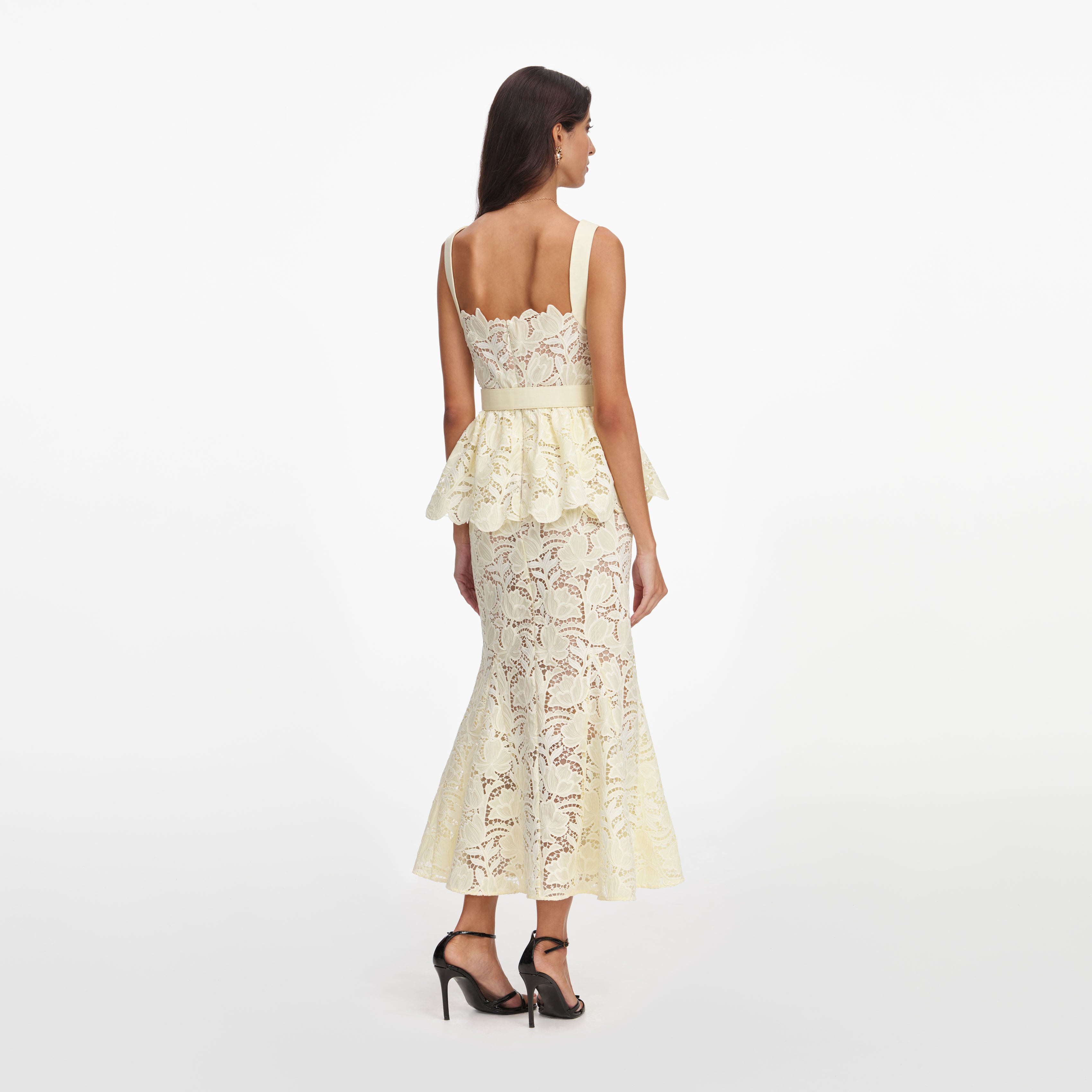 Self Portrait Yellow Lace Peplum Midikleid Gelb UK 8 Spitze