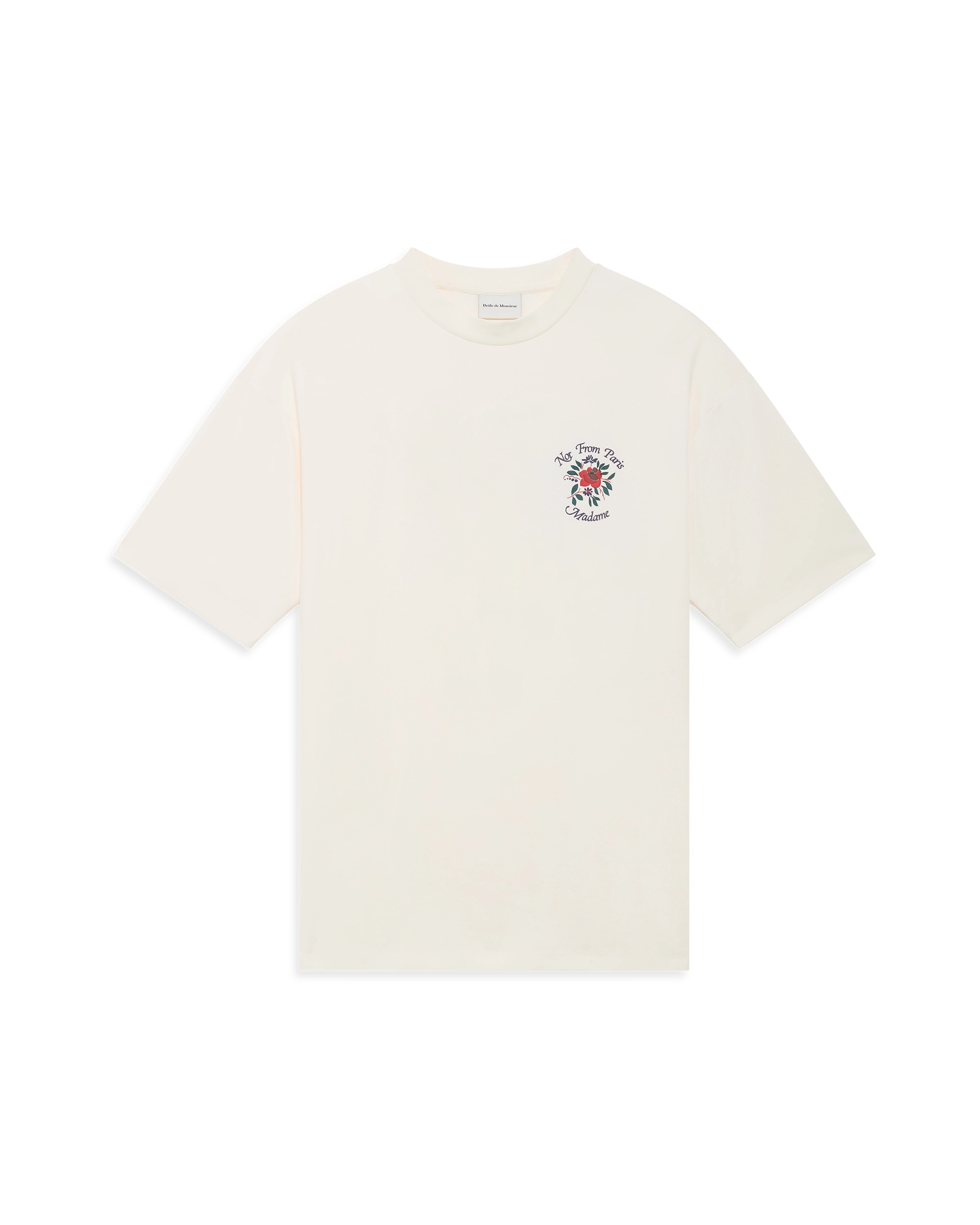 Drôle De Monsieur Slogan T-Shirt Creme Baumwolle Print